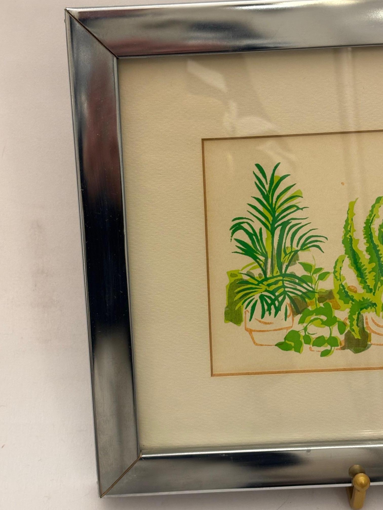 Mid-Century Modern 1970's Botanical Print-œuvre d'art encadrée plantes d'intérieur (1970-80s) en vente