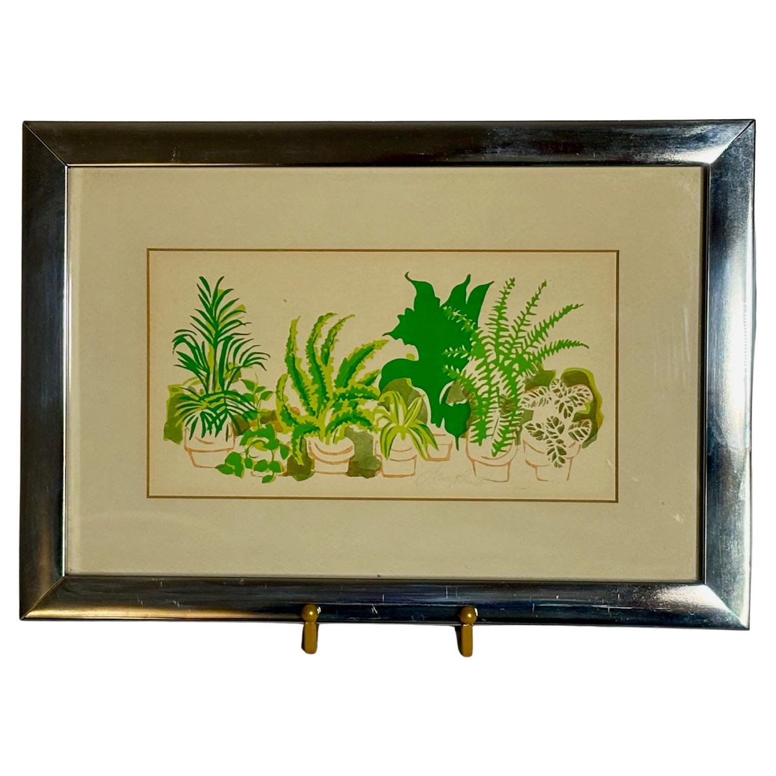 1970's Botanical Print-Framed houseplants artwork (1970s-80s)