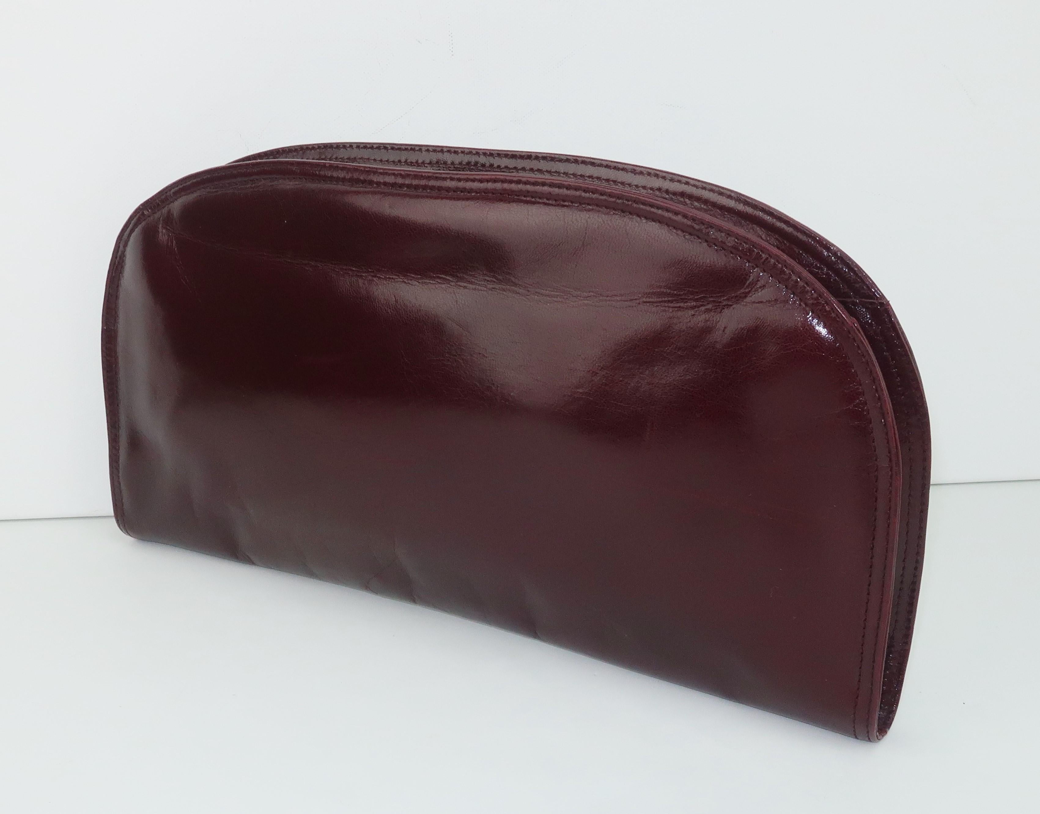 Black Bottega Veneta Burgundy Leather Clutch Handbag, 1970's