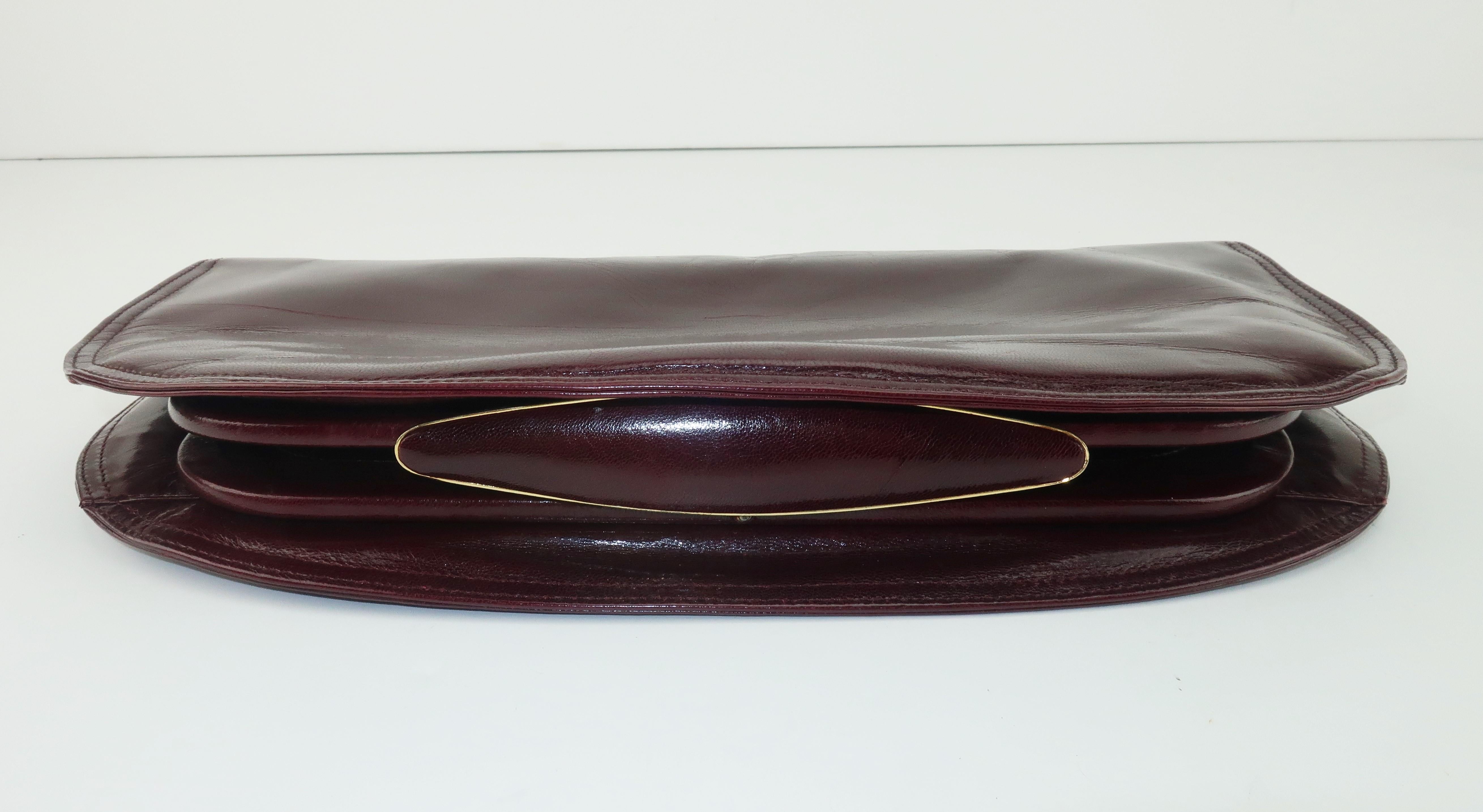 Bottega Veneta Burgundy Leather Clutch Handbag, 1970's 1
