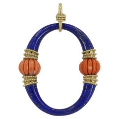 1970s Boucheron 18k Gold Coral Lapis Lazuli Pendant