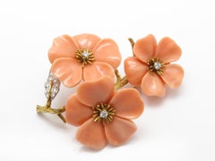 1970s Boucheron Coral Peau d'Ange Diamond Gold Platinum Demi Parure