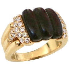 1970s Boucheron Wood Diamond and Gold Ring