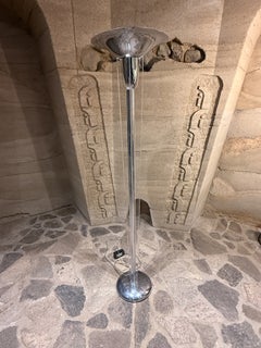 Lampada da terra cromata di Boyd Lighting Company degli anni '70, Torchiere Deco