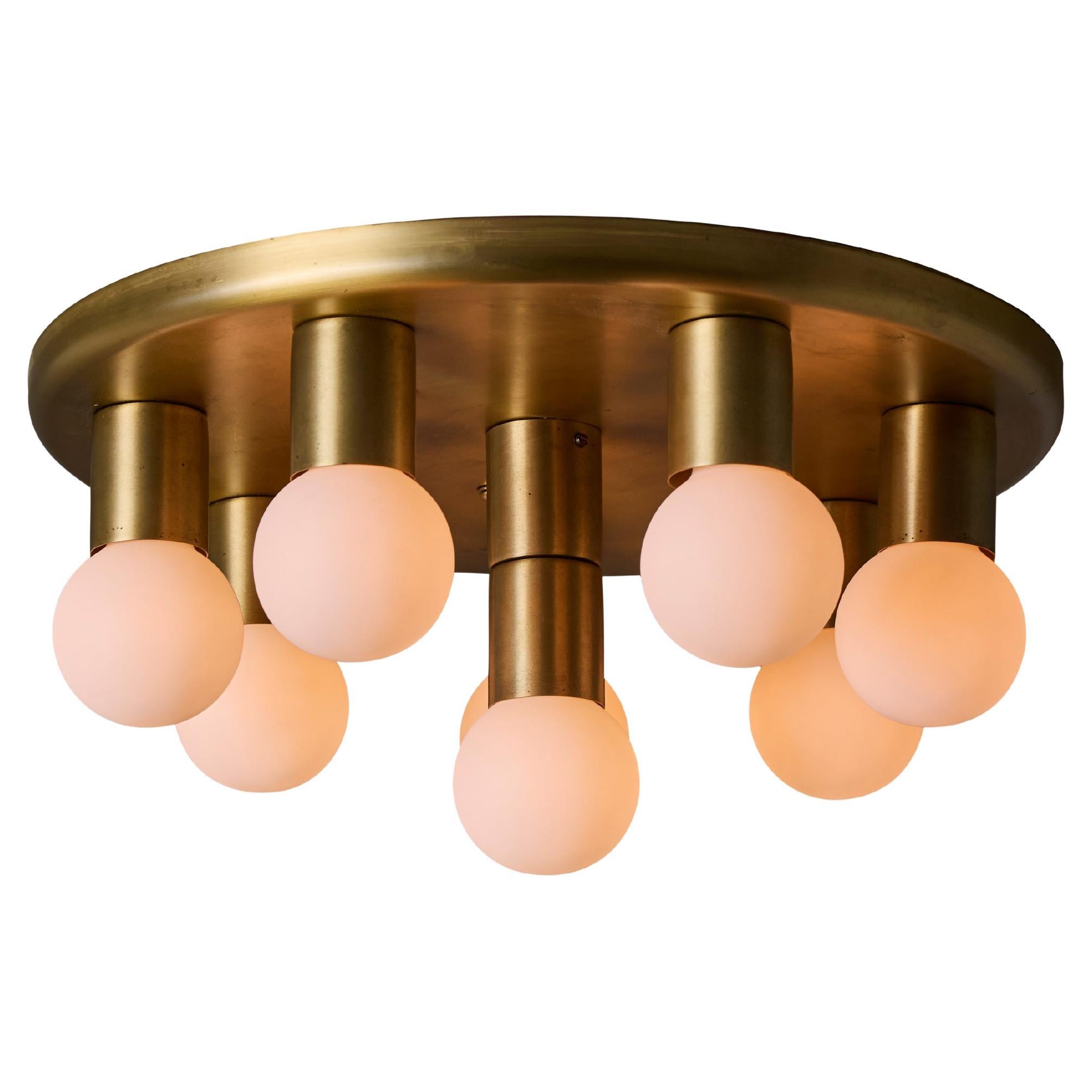 1970s Brass 8-Bulb Flush Mount Attributed to Gaetano Sciolari