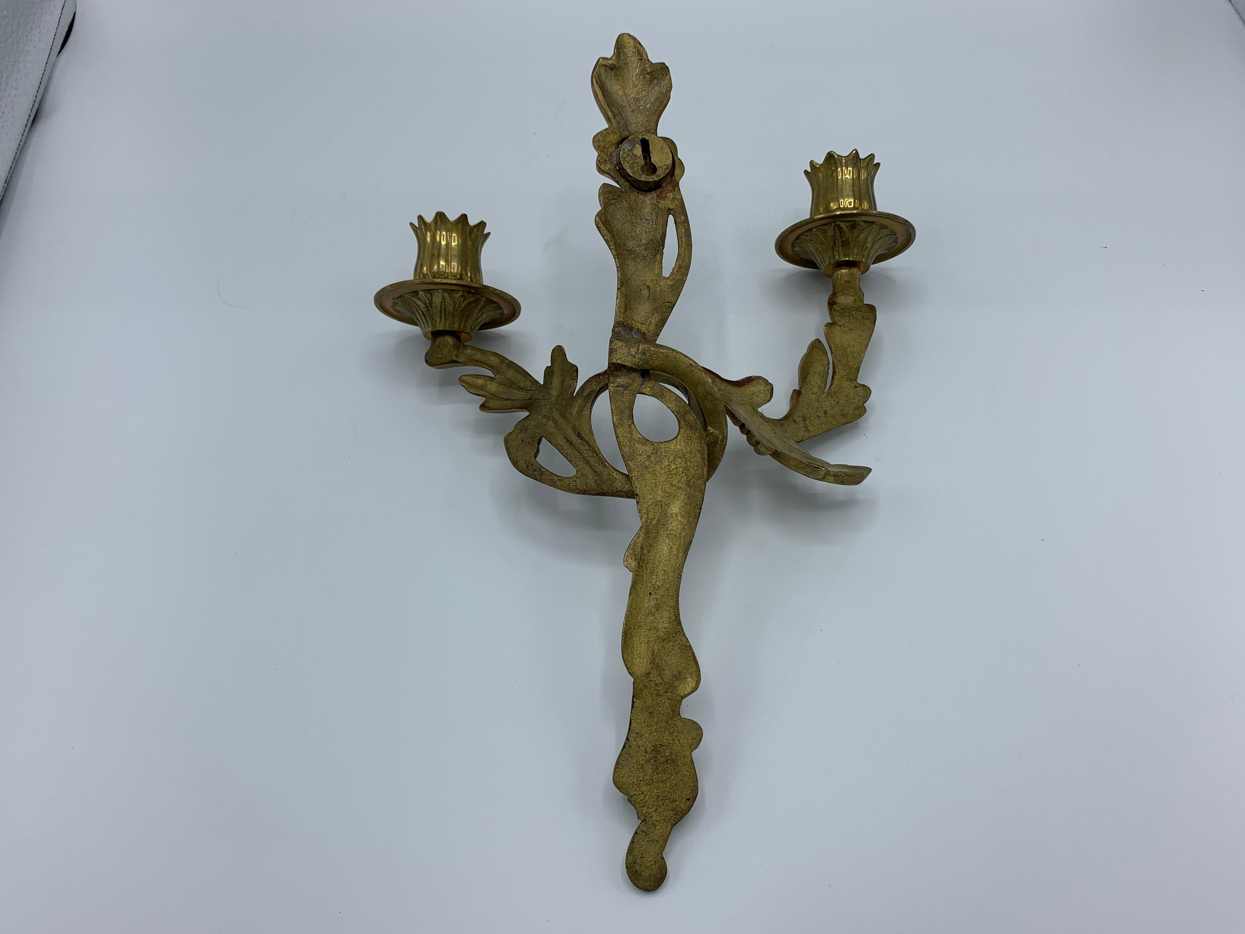 1970s Brass Acanthus Leaf Candlestick Wall Sconces, Pair 6