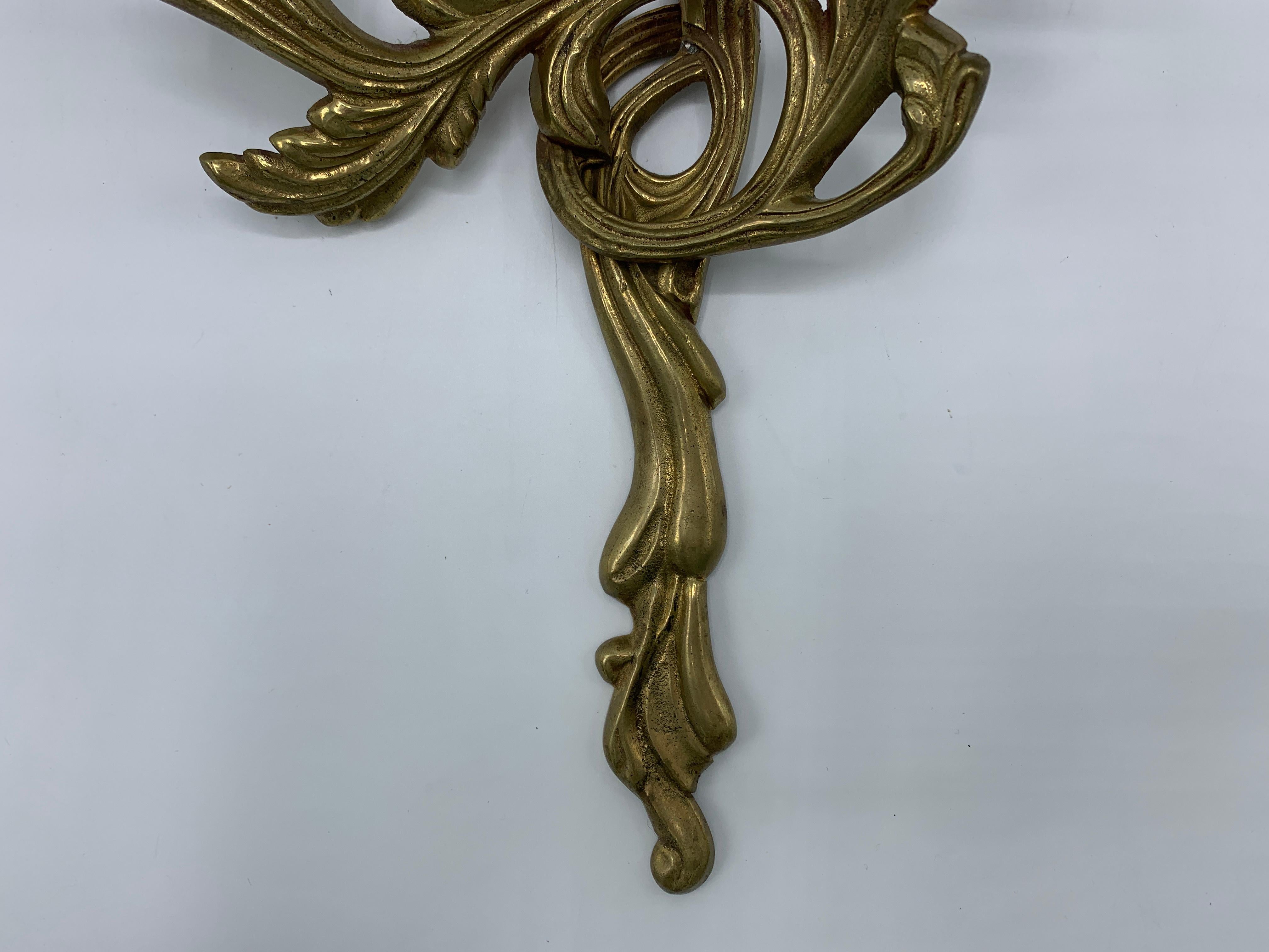 20th Century 1970s Brass Acanthus Leaf Candlestick Wall Sconces, Pair