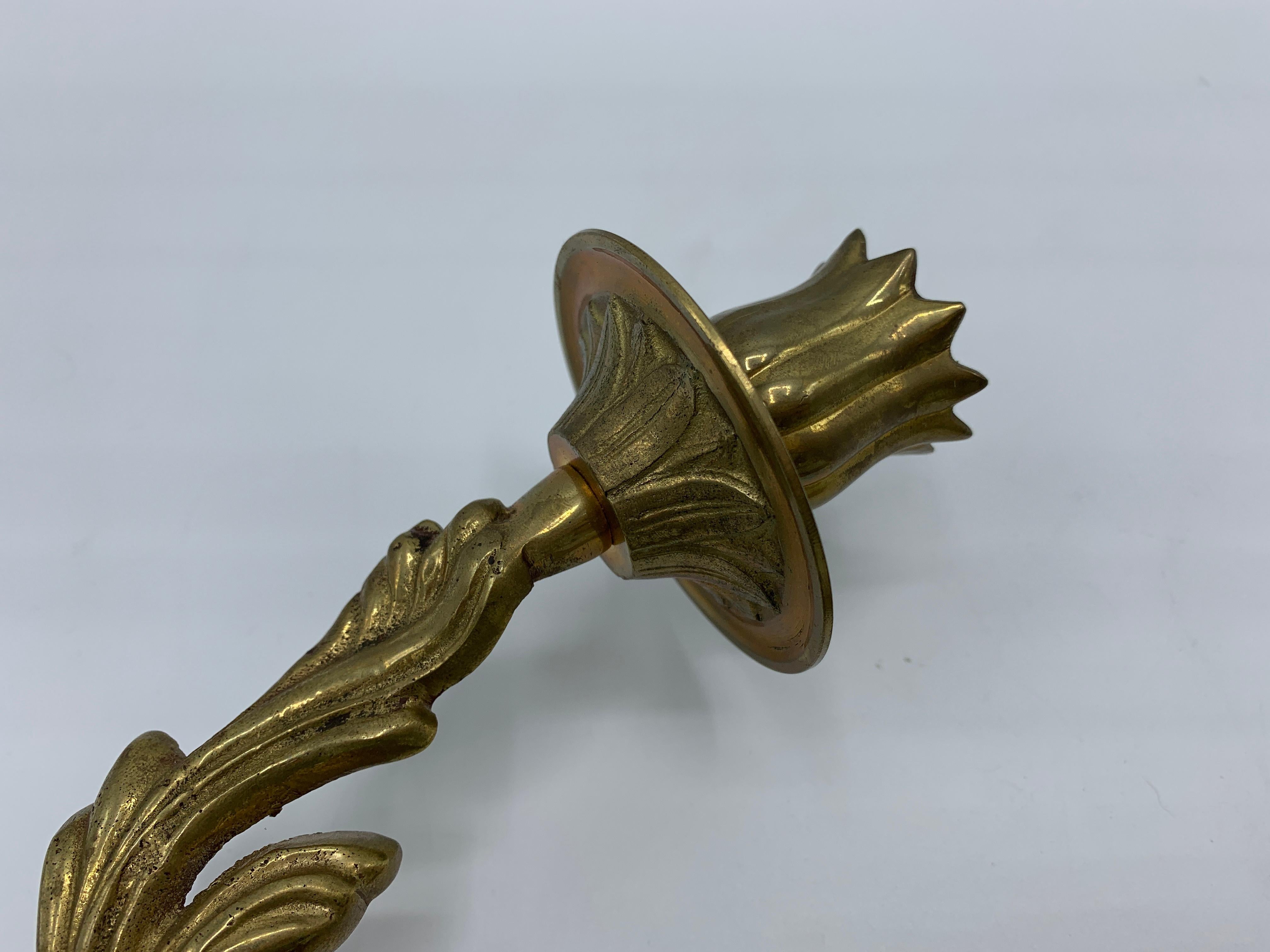1970s Brass Acanthus Leaf Candlestick Wall Sconces, Pair 1