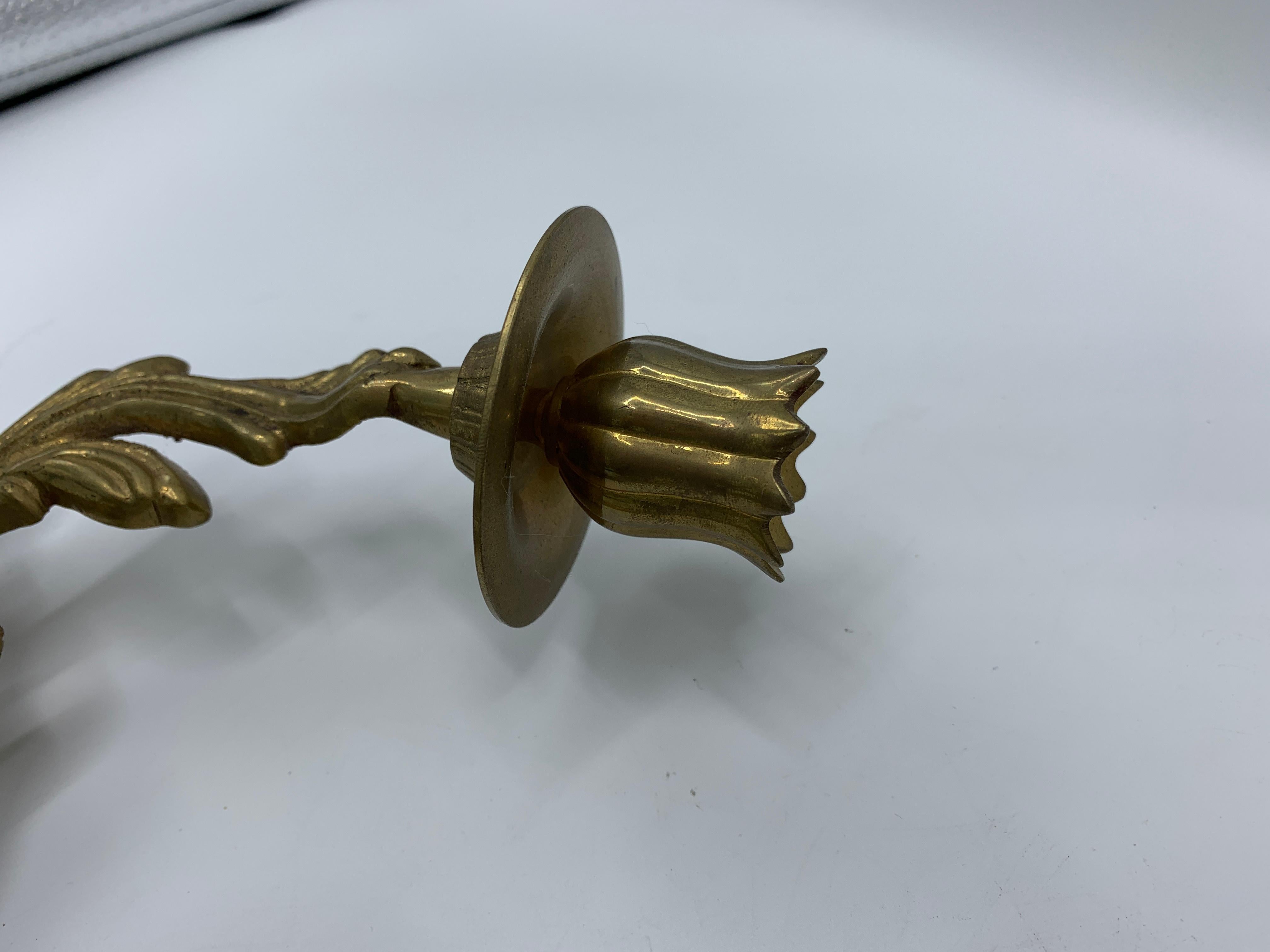 1970s Brass Acanthus Leaf Candlestick Wall Sconces, Pair 2