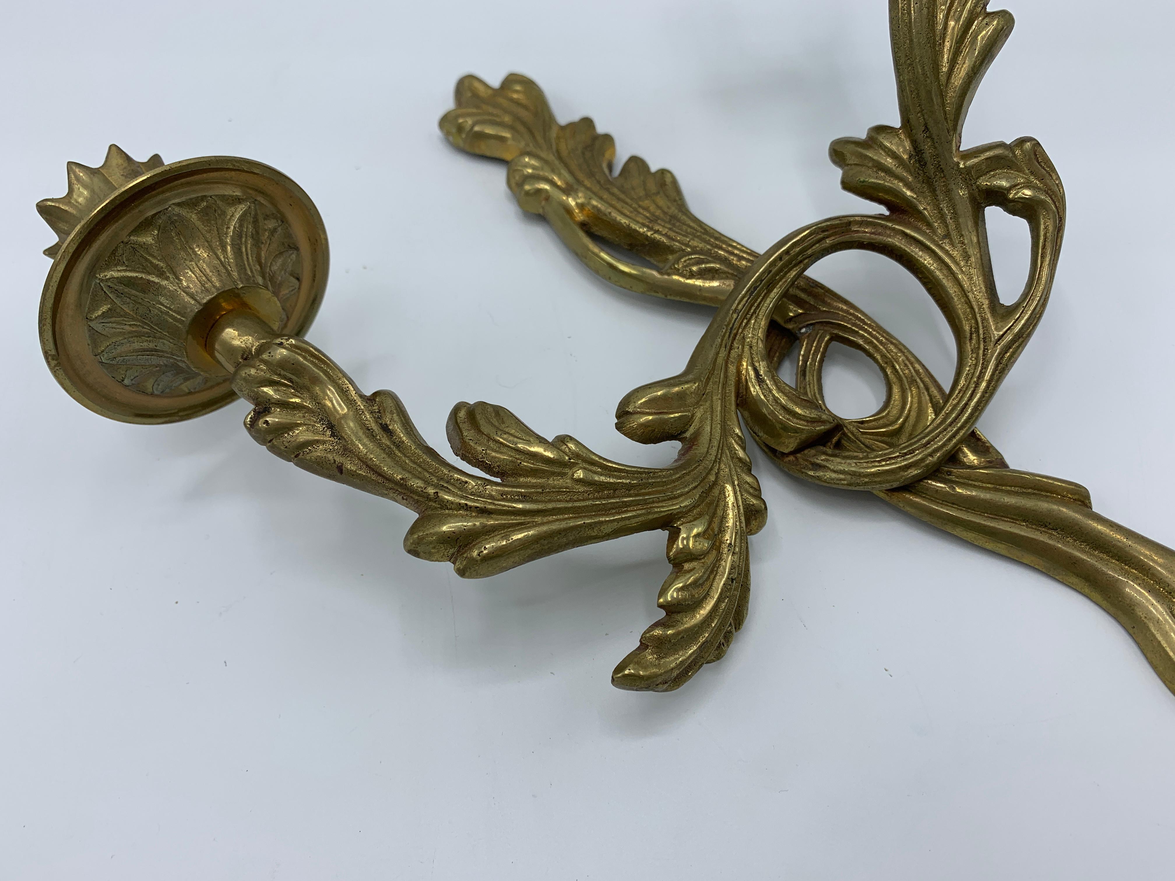 1970s Brass Acanthus Leaf Candlestick Wall Sconces, Pair 3