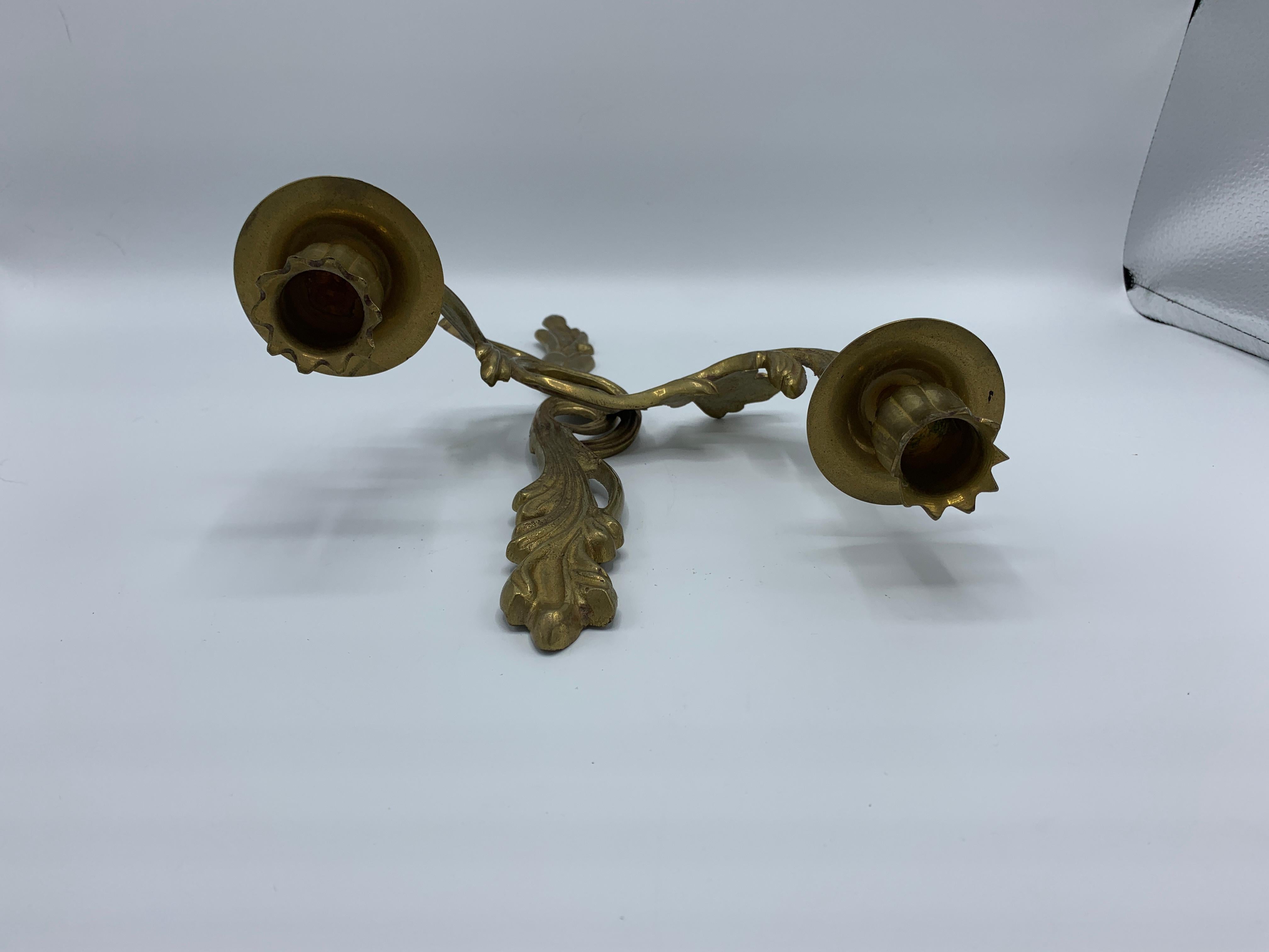 1970s Brass Acanthus Leaf Candlestick Wall Sconces, Pair 5