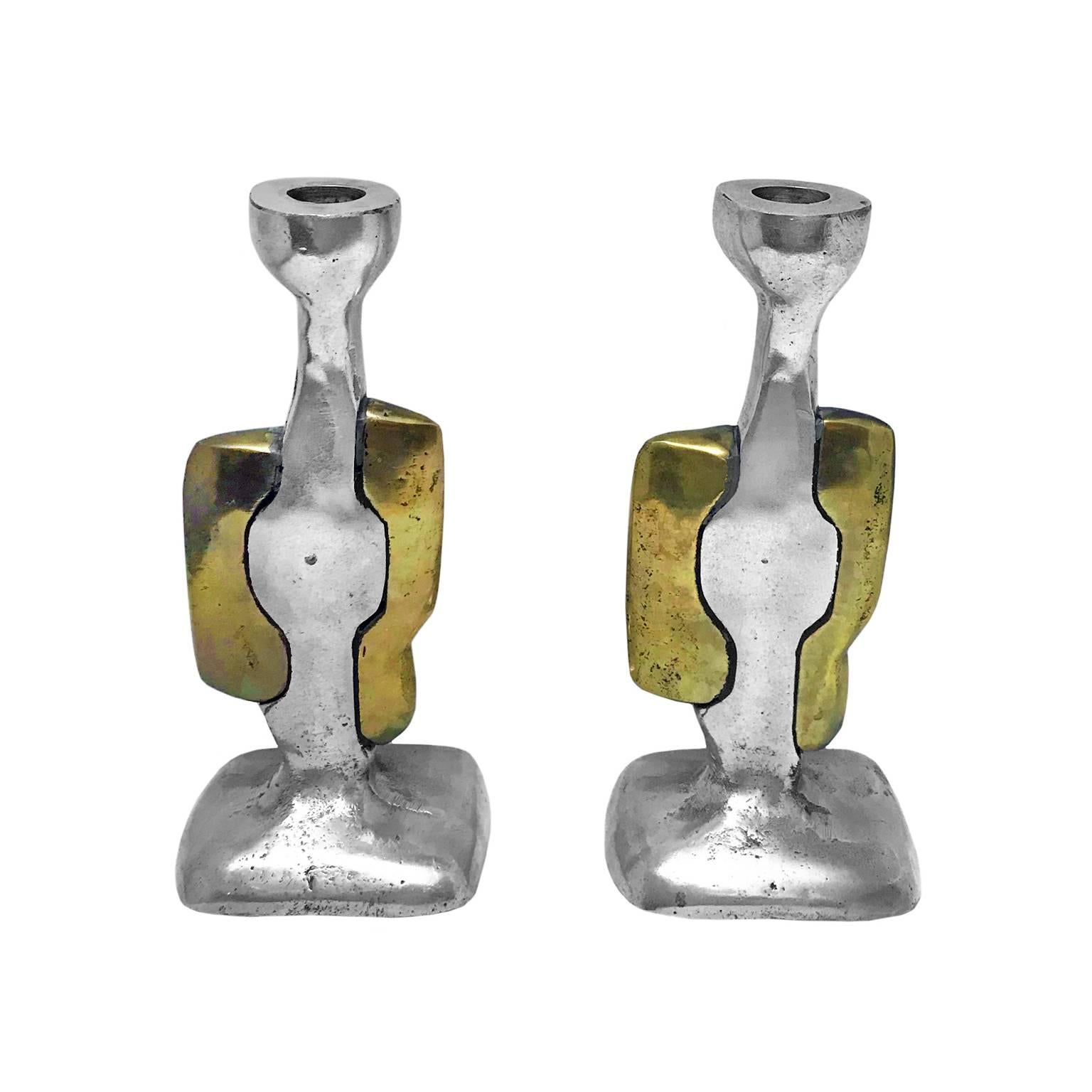 Vintage brass and aluminium candleholder by David Marshall, Spain, 1970s.

Pair available, priced individually.