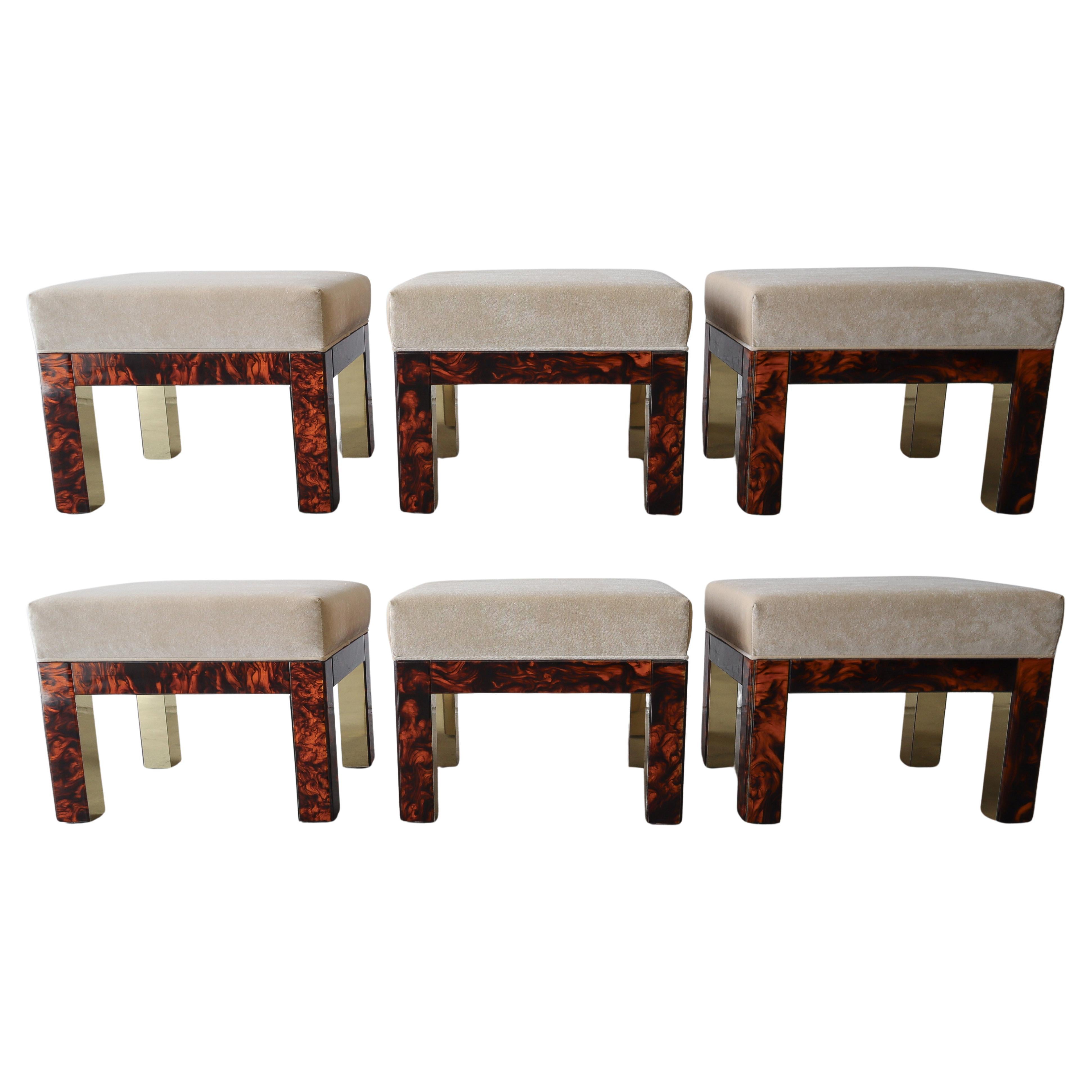 1970s Brass and Bakelite Low Stools Ottomans - 6 Available For Sale