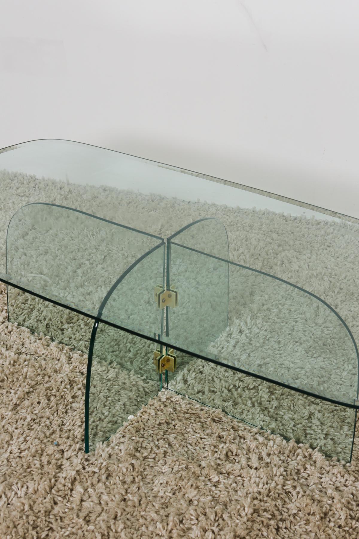 Mid-Century Modern 1970s Brass and Beveled Glass Coffee Table in Style of Pace Collection