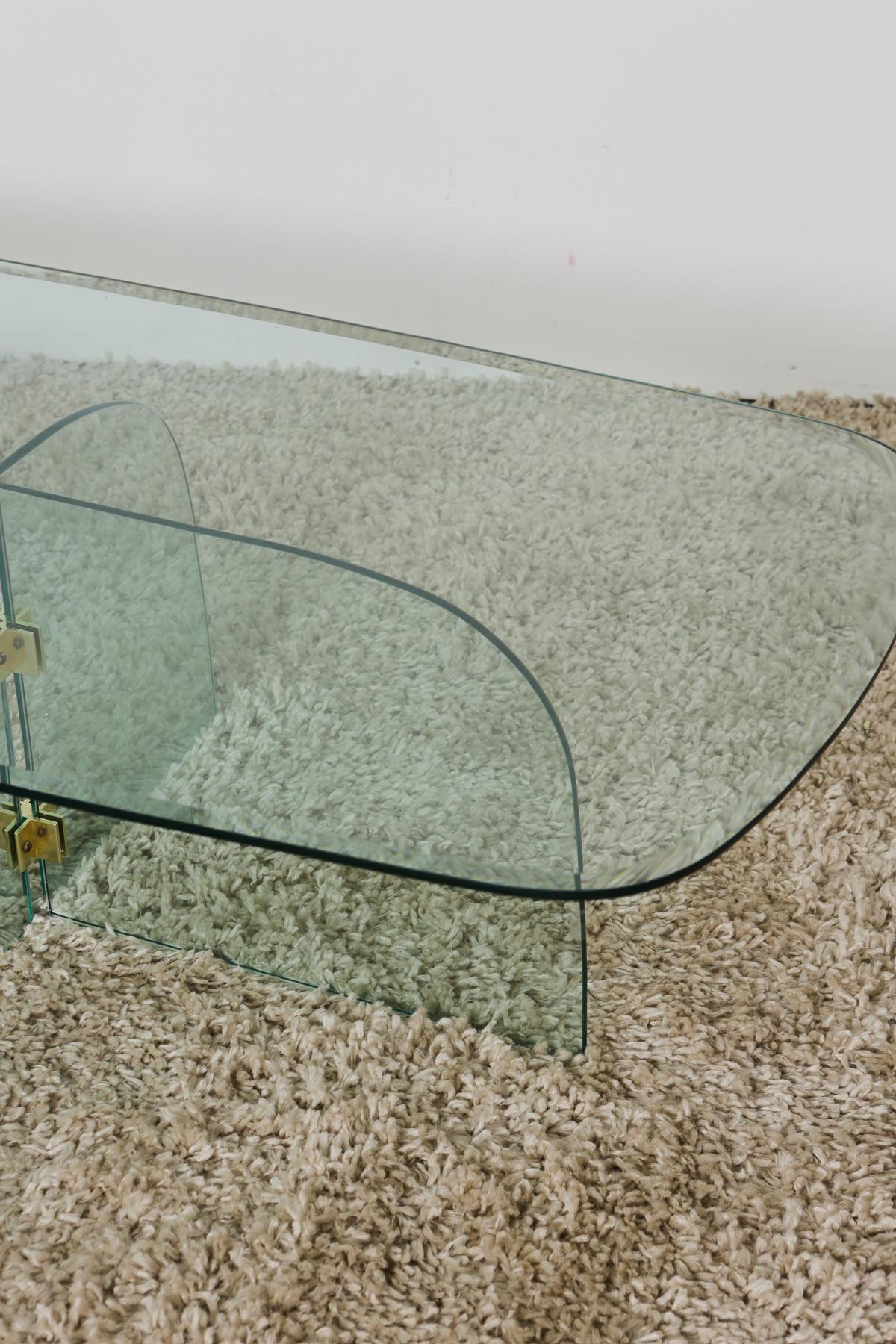 American 1970s Brass and Beveled Glass Coffee Table in Style of Pace Collection