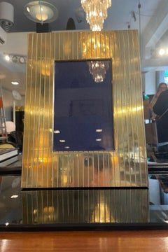 1970s Brass and Blue Velvet Photo Frame