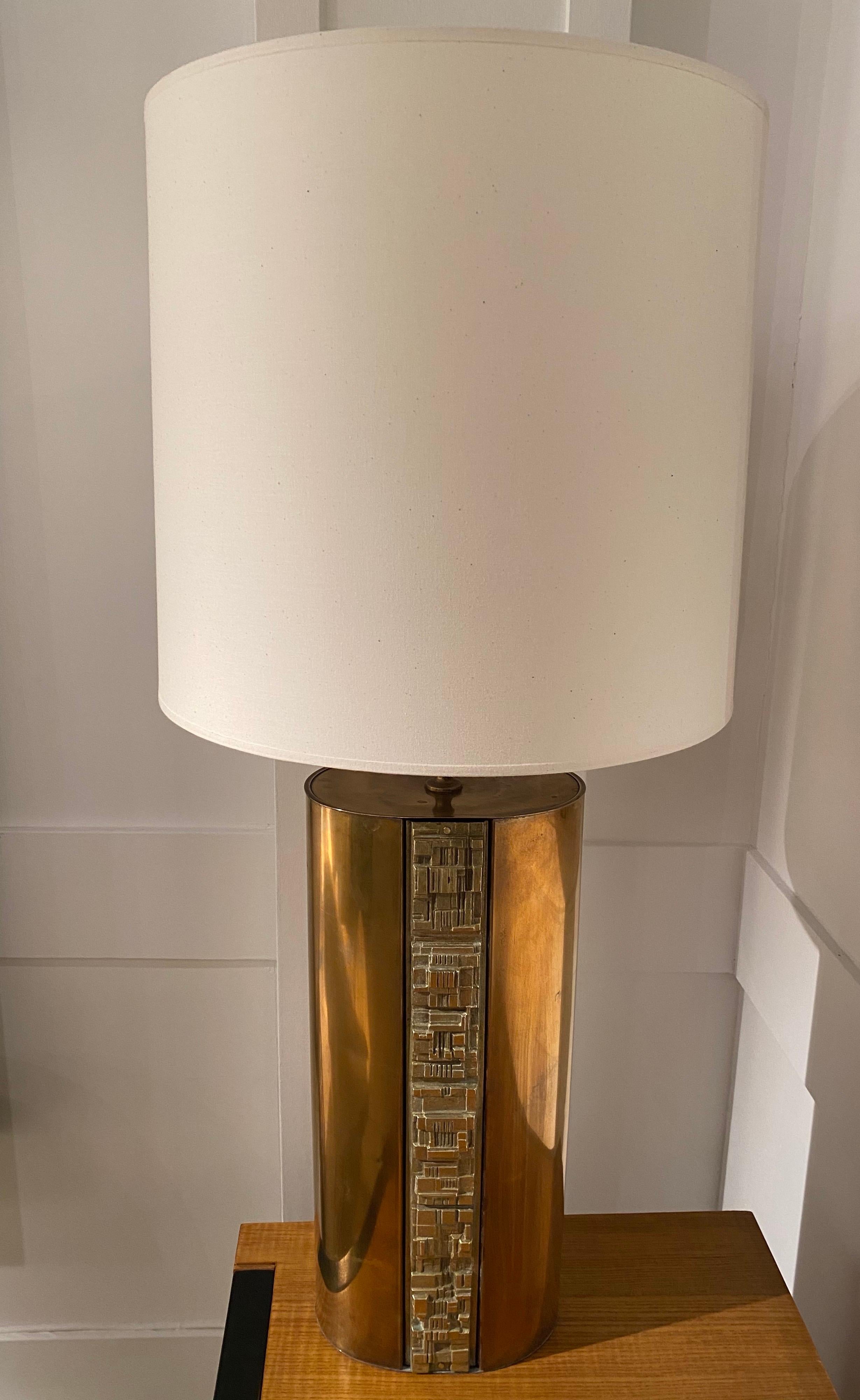 Italian 1970S Brass and Bronze Lamp by Angelo Brotto