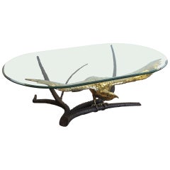 1970s Brass and Bronzed Metal Sculptural ‘Eagle’ Coffee Table by Alain Chervet,