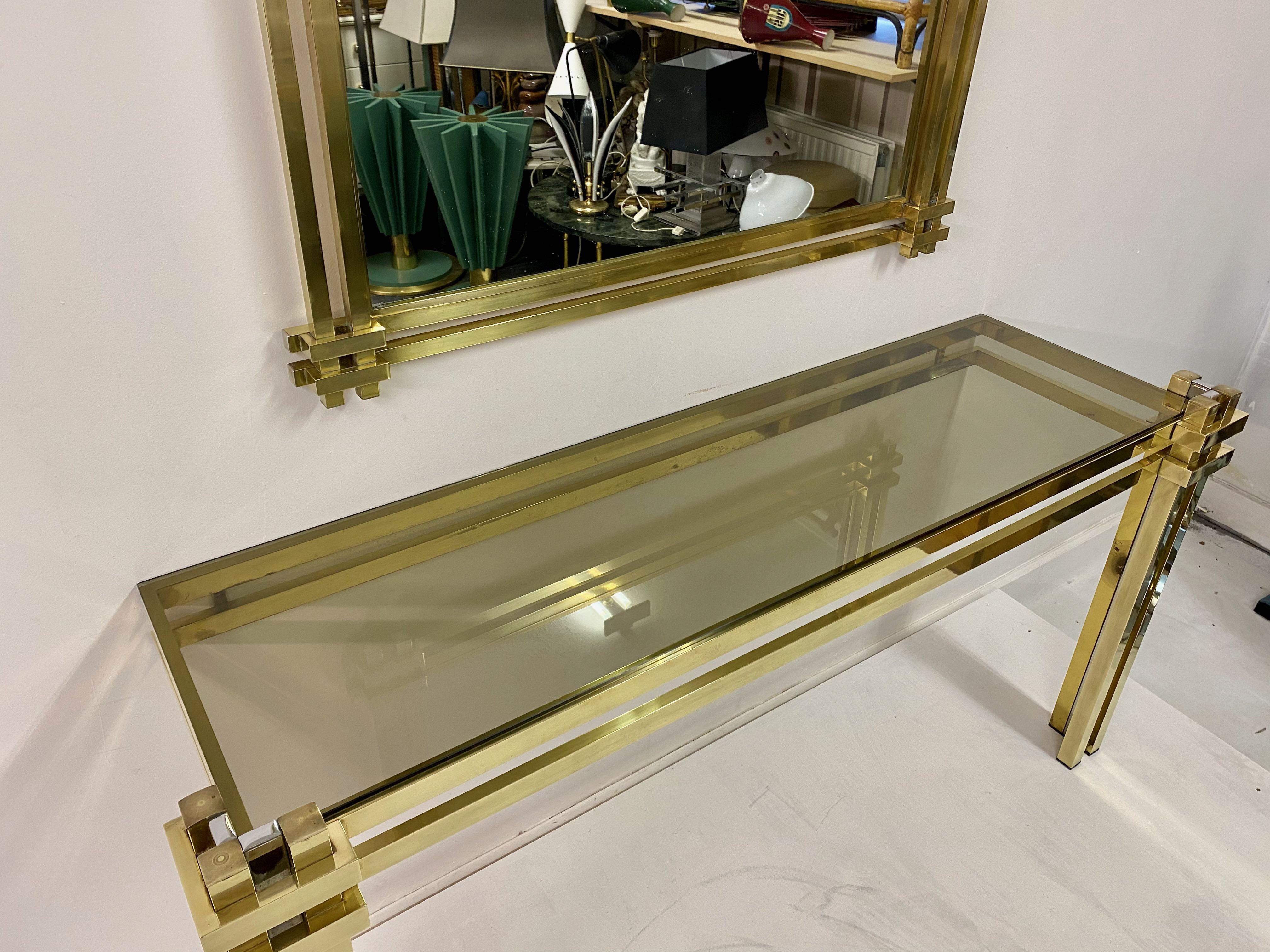 1970s Brass and Chrome Console Table and Mirror by Romeo Rega 4