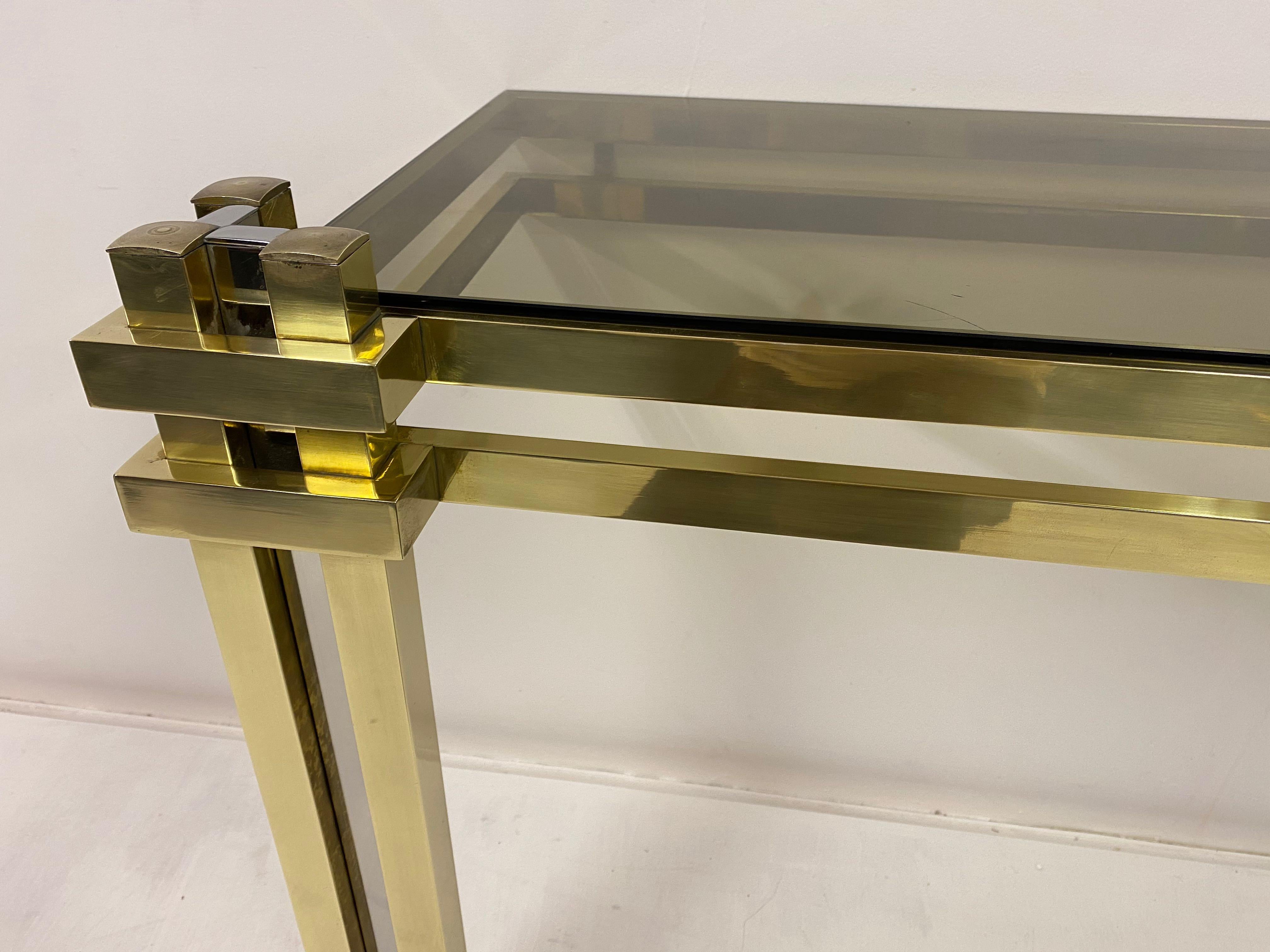 Mid-Century Modern 1970s Brass and Chrome Console Table and Mirror by Romeo Rega