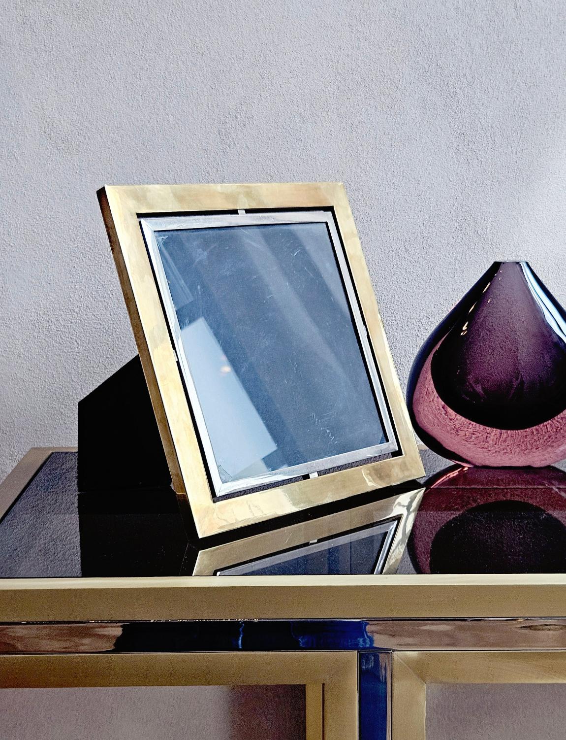 Mid-Century Modern 1970s Brass and Chrome Italian Barbi Photo Frame For Sale