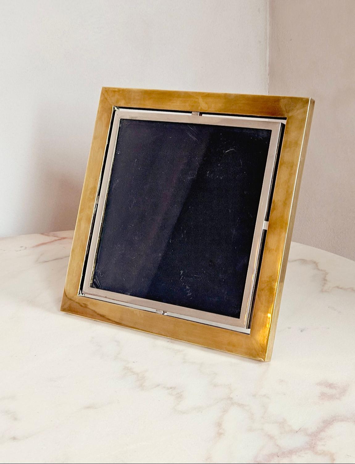 20th Century 1970s Brass and Chrome Italian Barbi Photo Frame For Sale