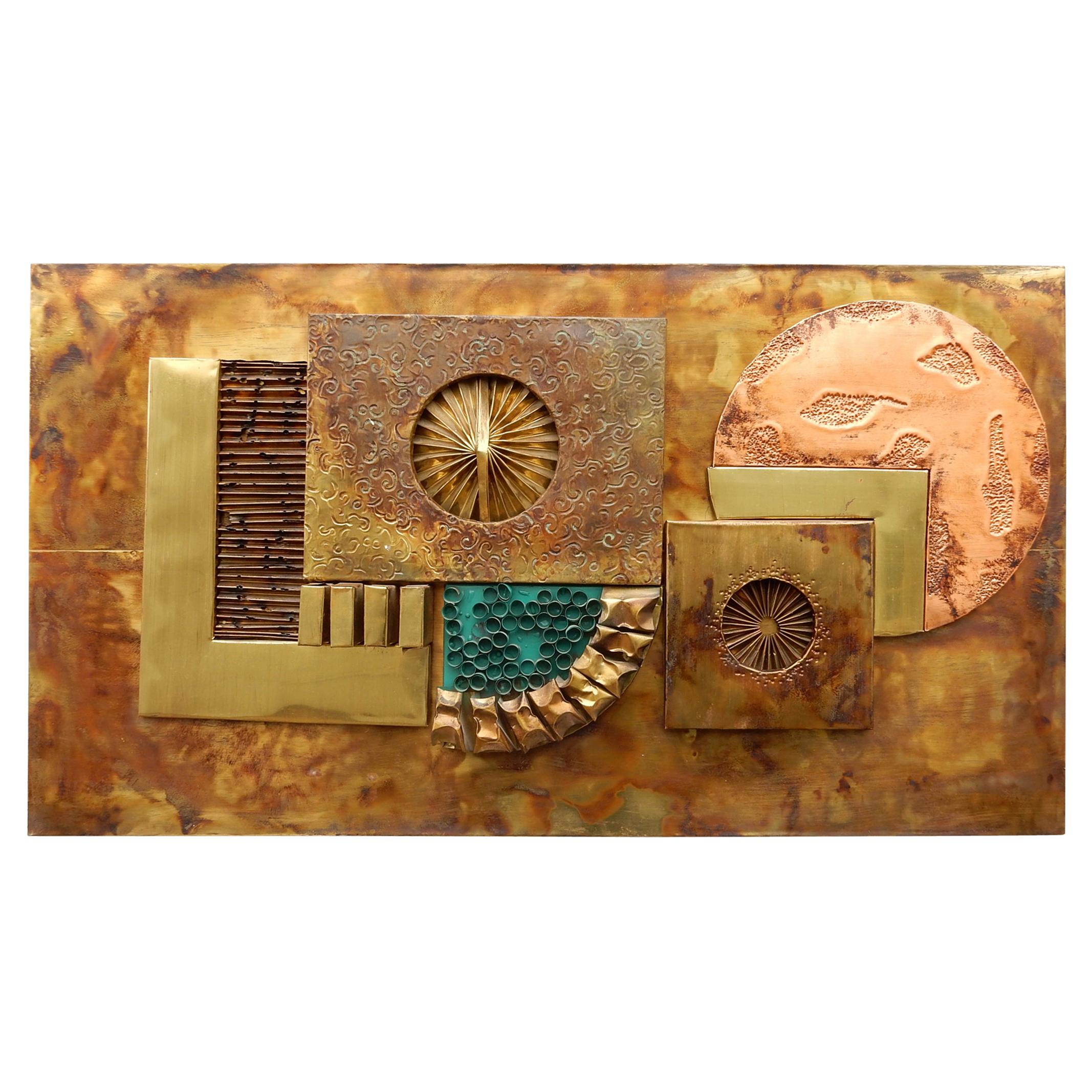 1970s Brass and Copper Brutalist Abstract Wall Sculpture at 1stDibs