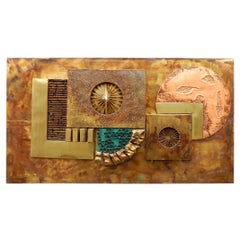 1970s Brass and Copper Brutalist Abstract Wall Sculpture