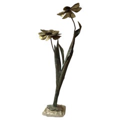 1970s Brass And  Copper Floral Sculpture With Stone Base