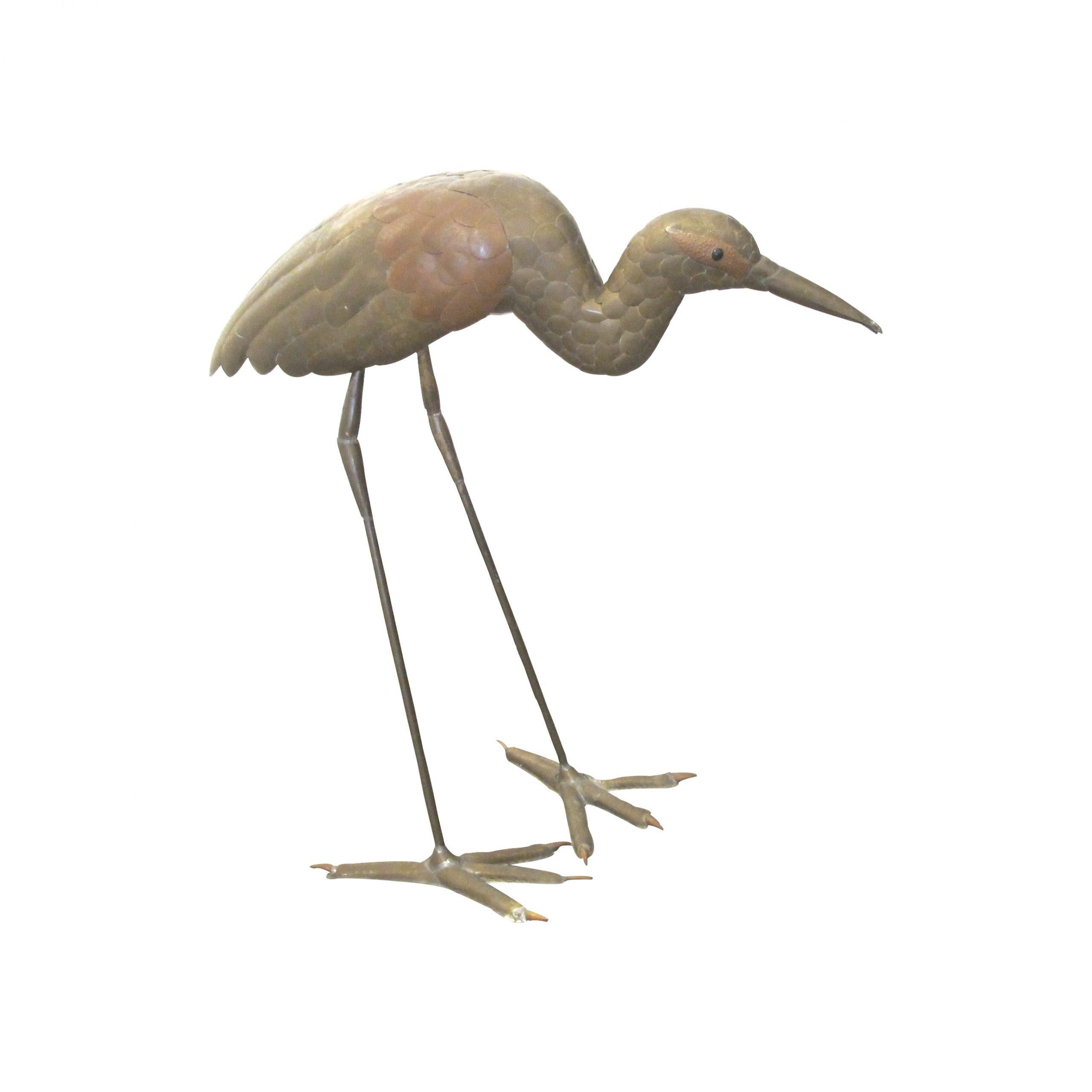 Mid-Century Modern 1970s Brass and Copper Heron Sculpture By Sergio Bustamante, Mexican For Sale