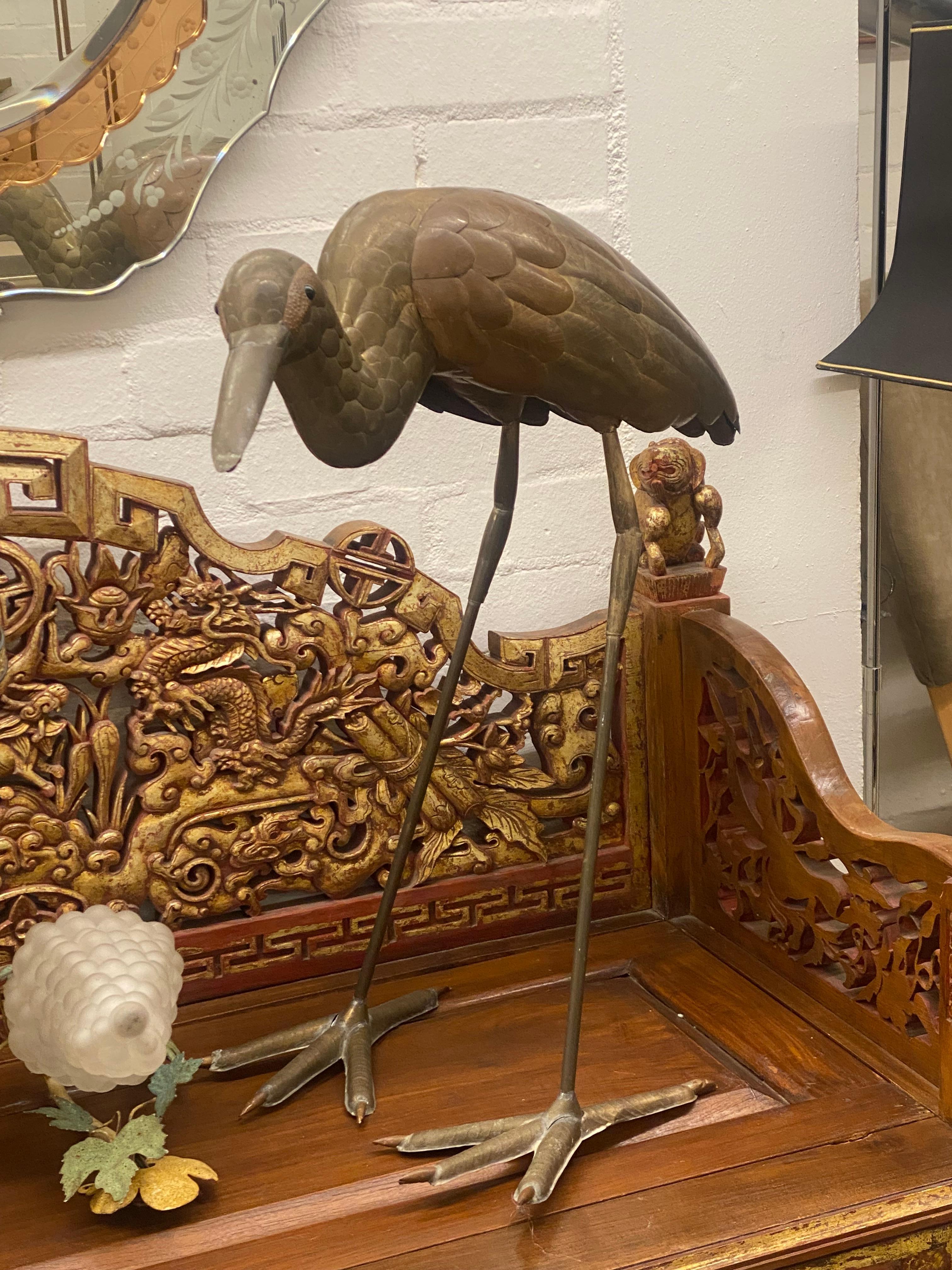 1970s Brass and Copper Heron Sculpture By Sergio Bustamante, Mexican In Good Condition For Sale In London, GB