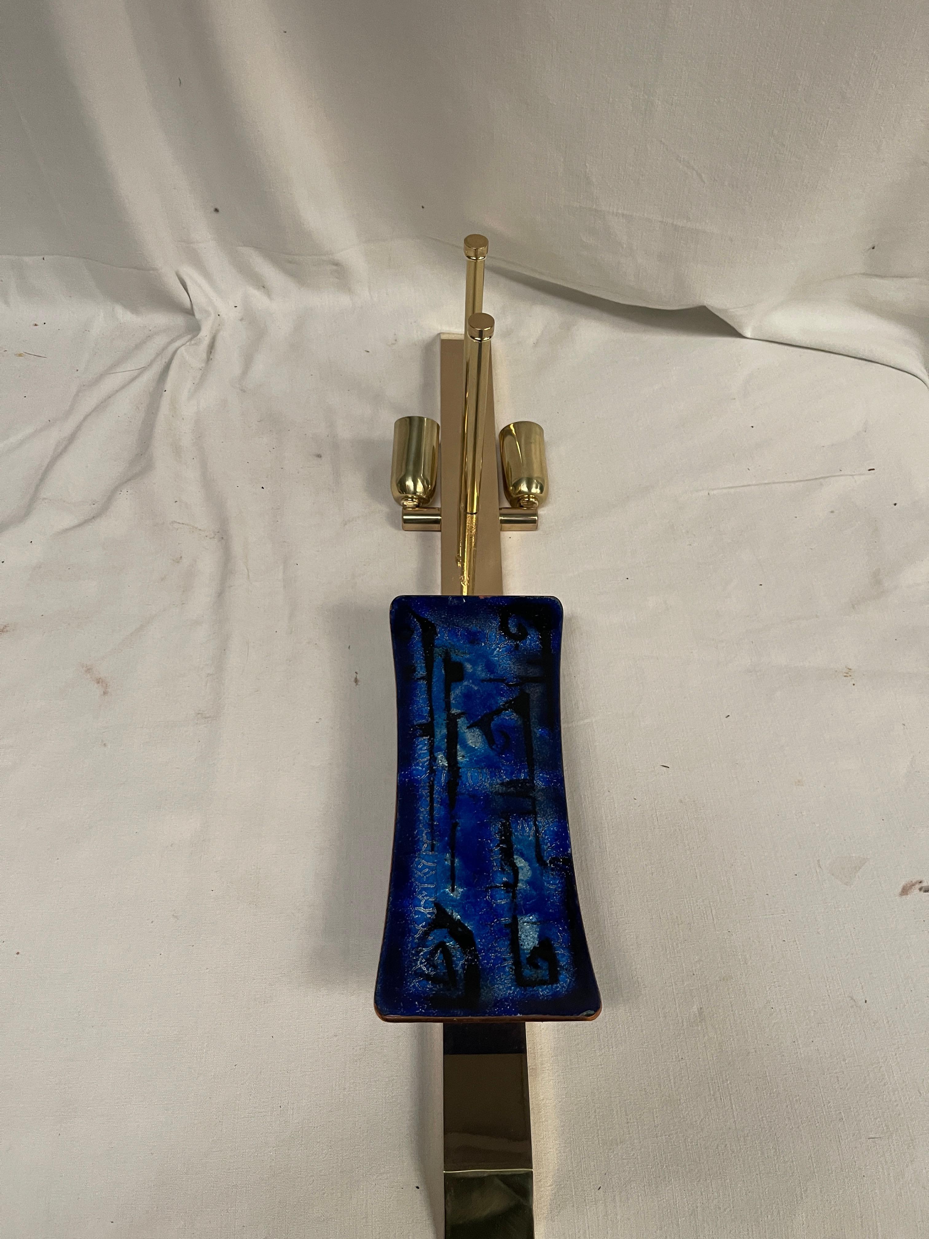 1970's brass and enamel sconces For Sale 7