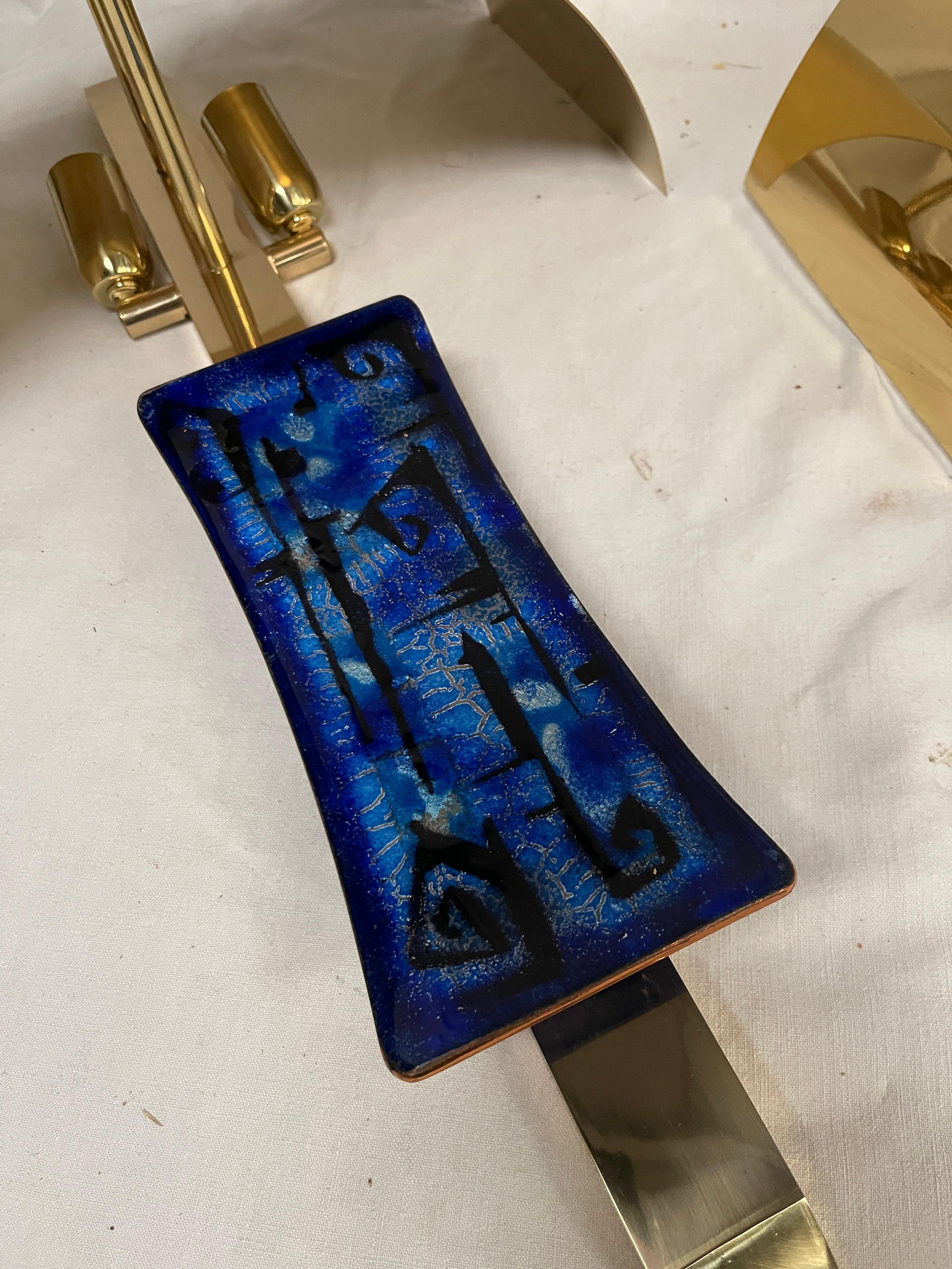 1970's brass and enamel sconces In Excellent Condition For Sale In Bois-Colombes, FR