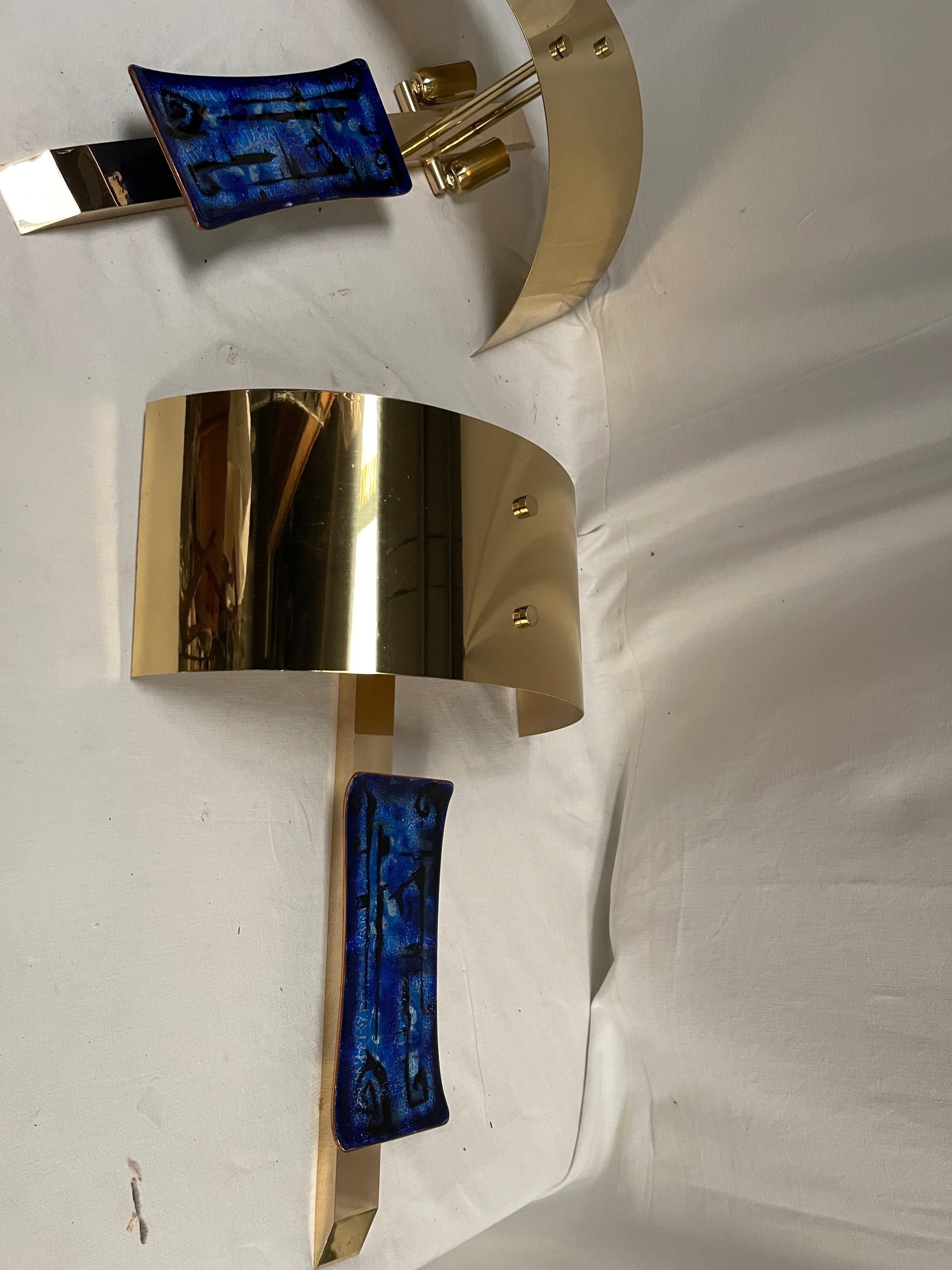 1970's brass and enamel sconces For Sale 3