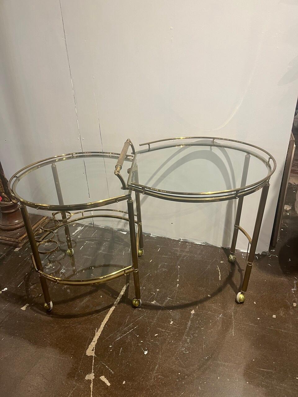 Mid-Century Modern 1970's Brass and Glass Bar Cart Server