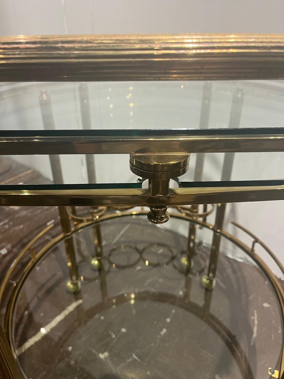 American 1970's Brass and Glass Bar Cart Server