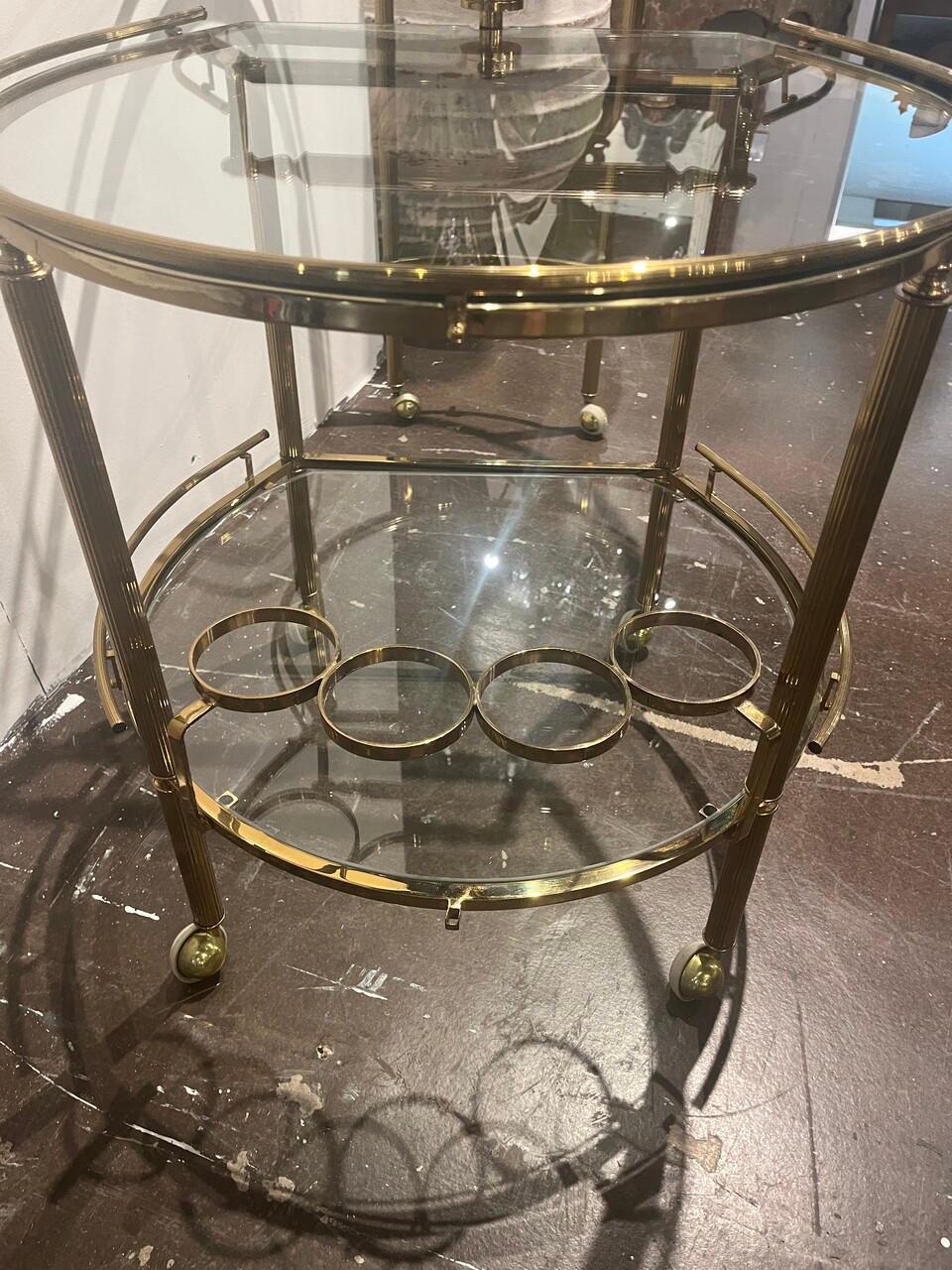 20th Century 1970's Brass and Glass Bar Cart Server