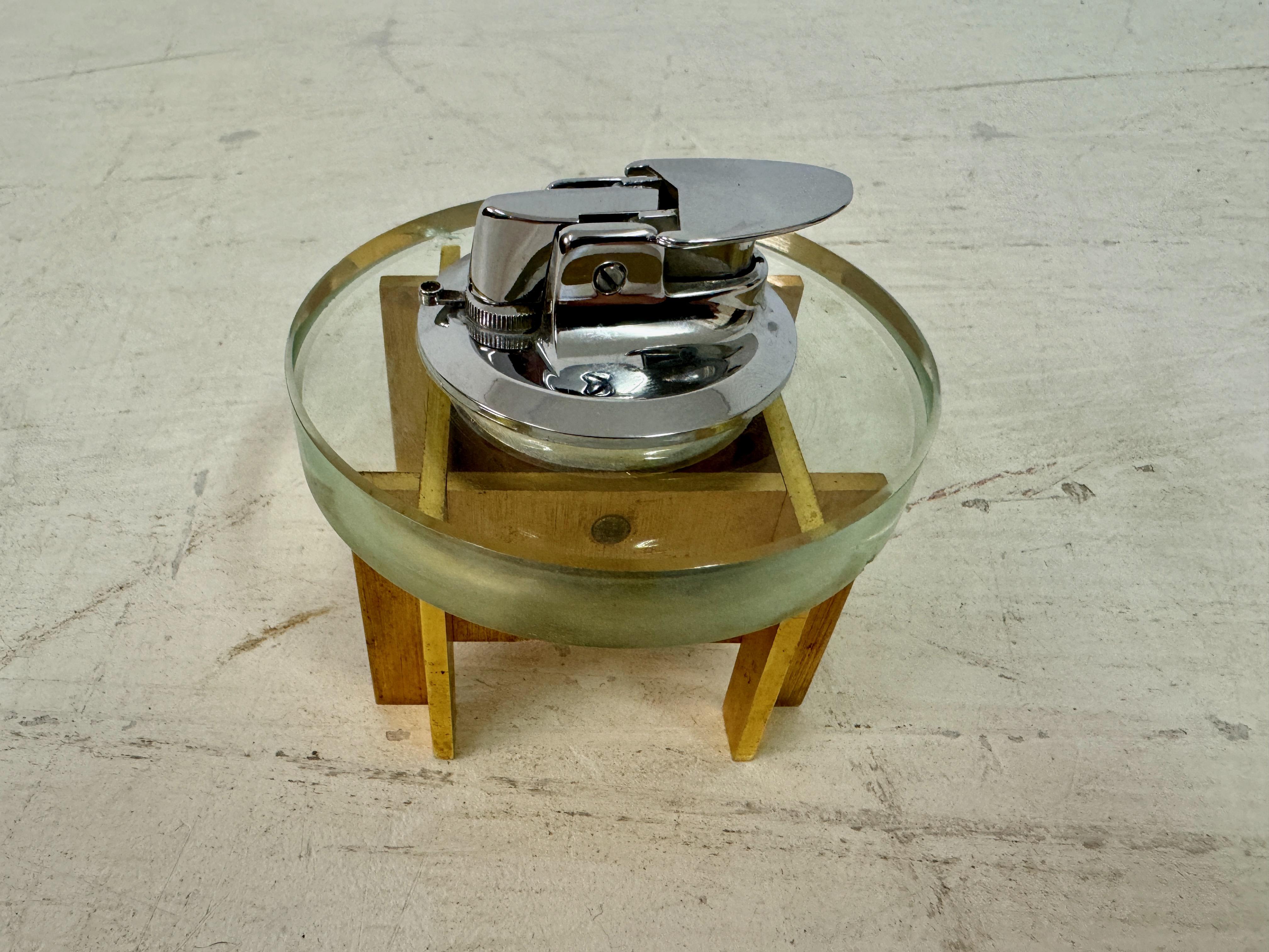 Brutalist 1970s Brass And Glass Desk Lighter By Ronson