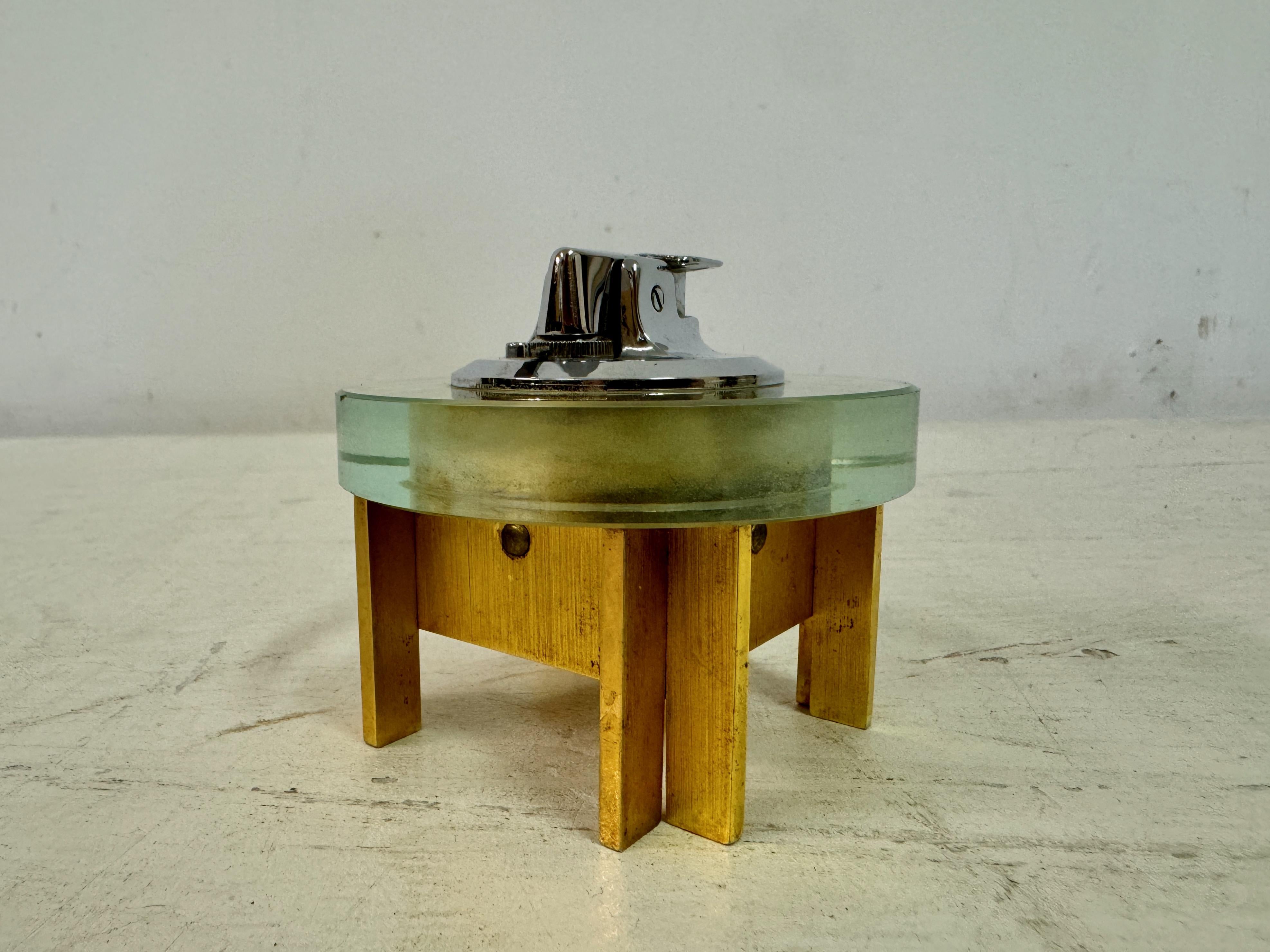 American 1970s Brass And Glass Desk Lighter By Ronson