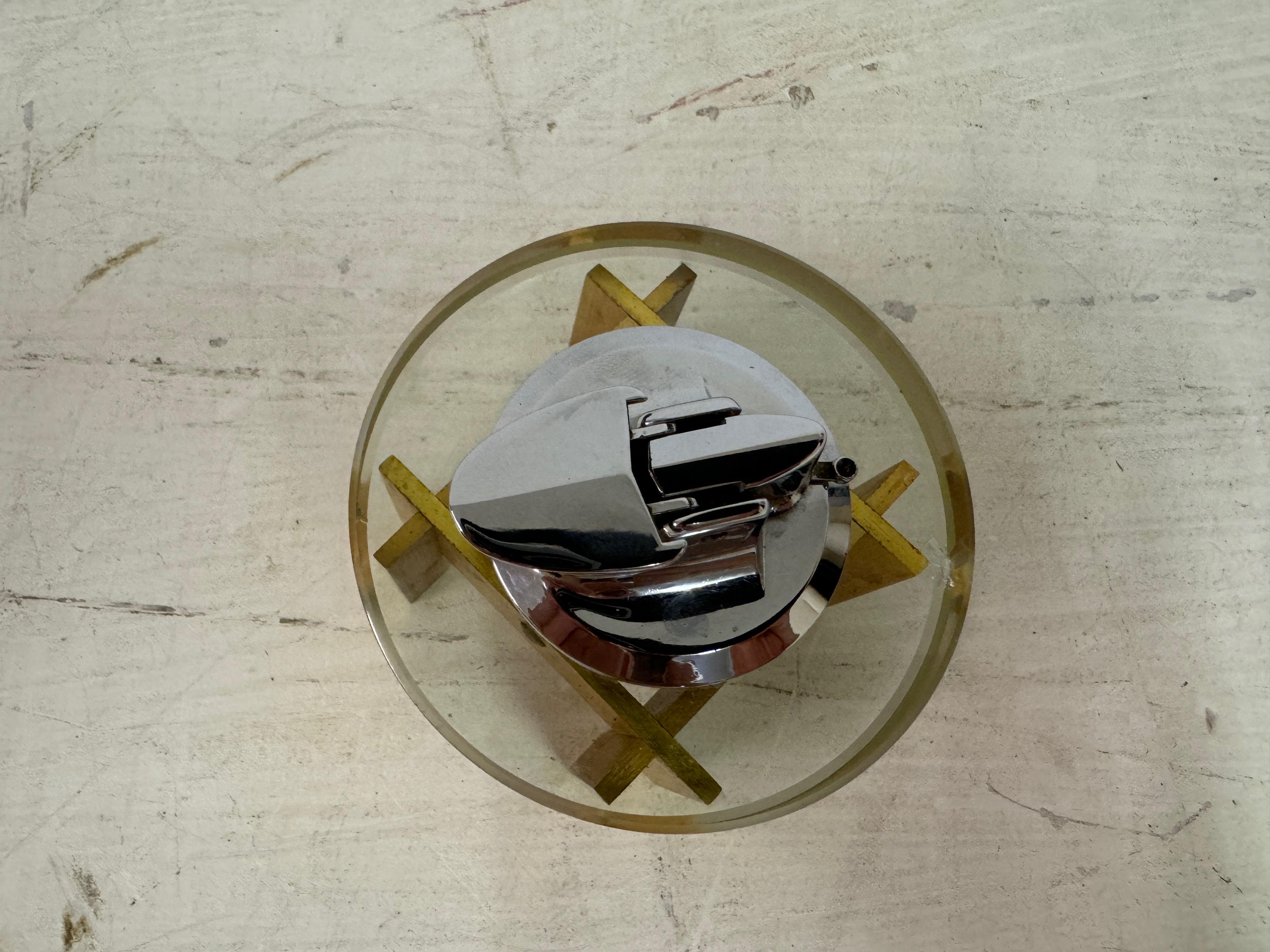 Bronze 1970s Brass And Glass Desk Lighter By Ronson