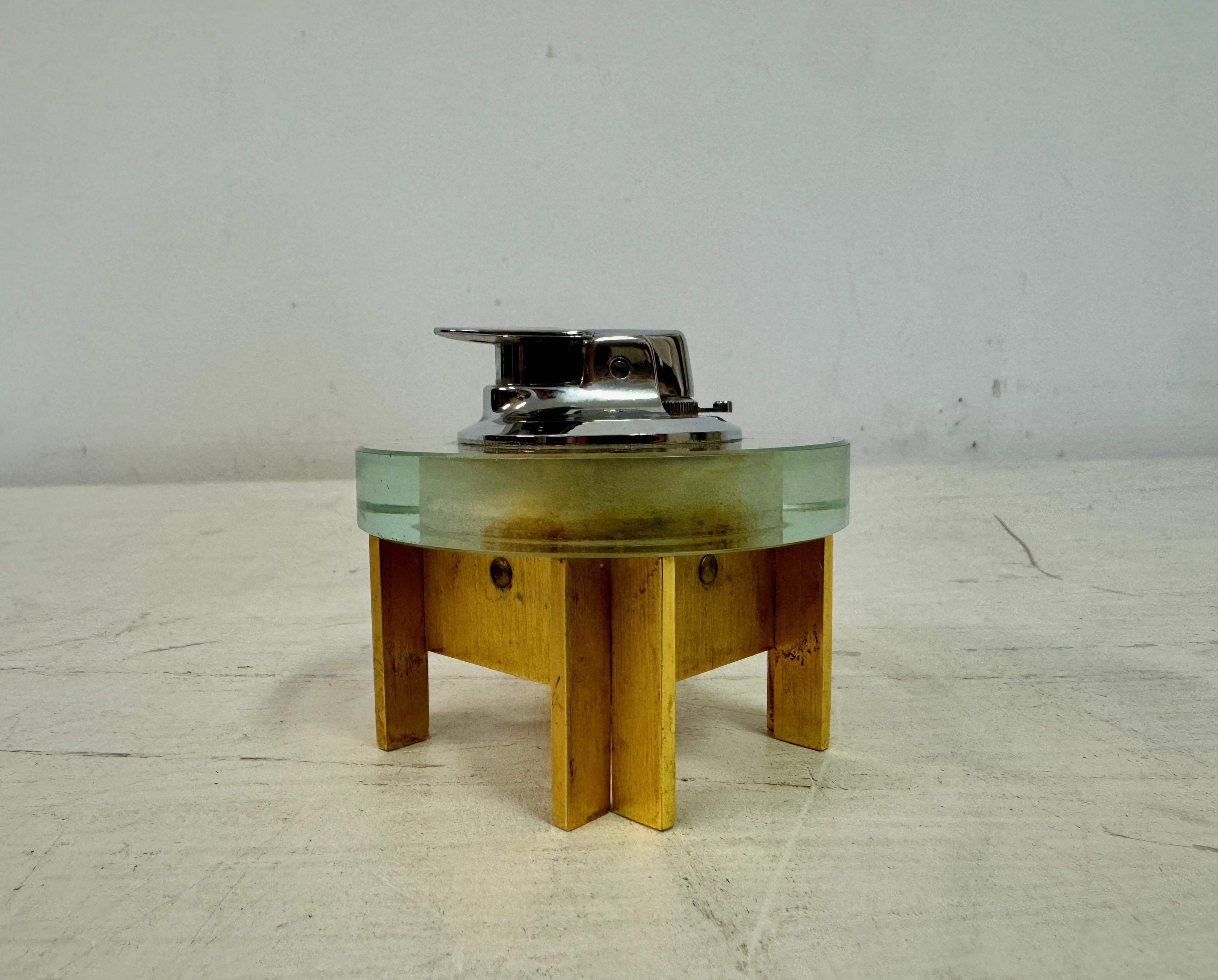 1970s Brass And Glass Desk Lighter By Ronson 1