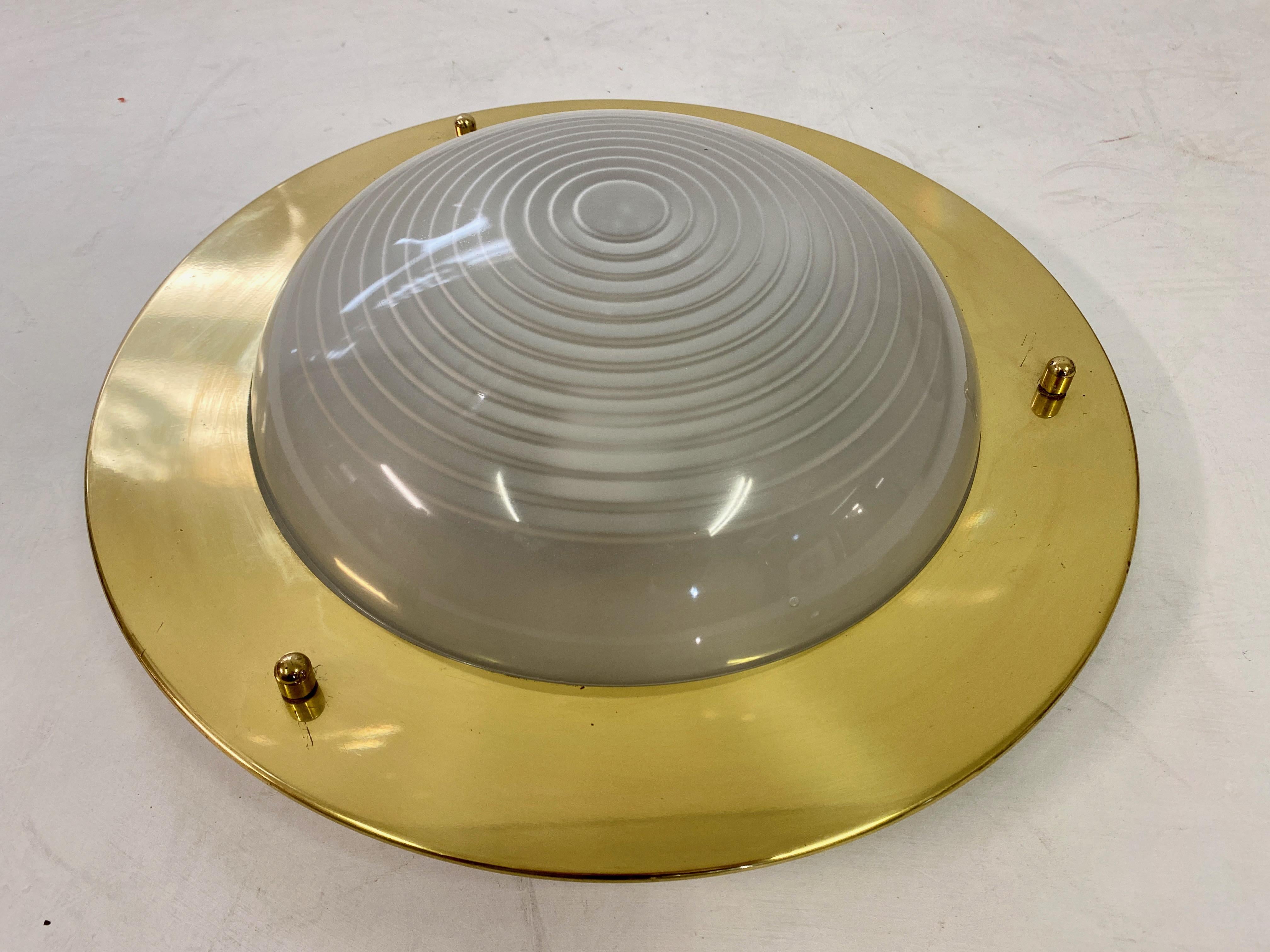 1970s Brass and Glass Flush Mounted Light For Sale 1