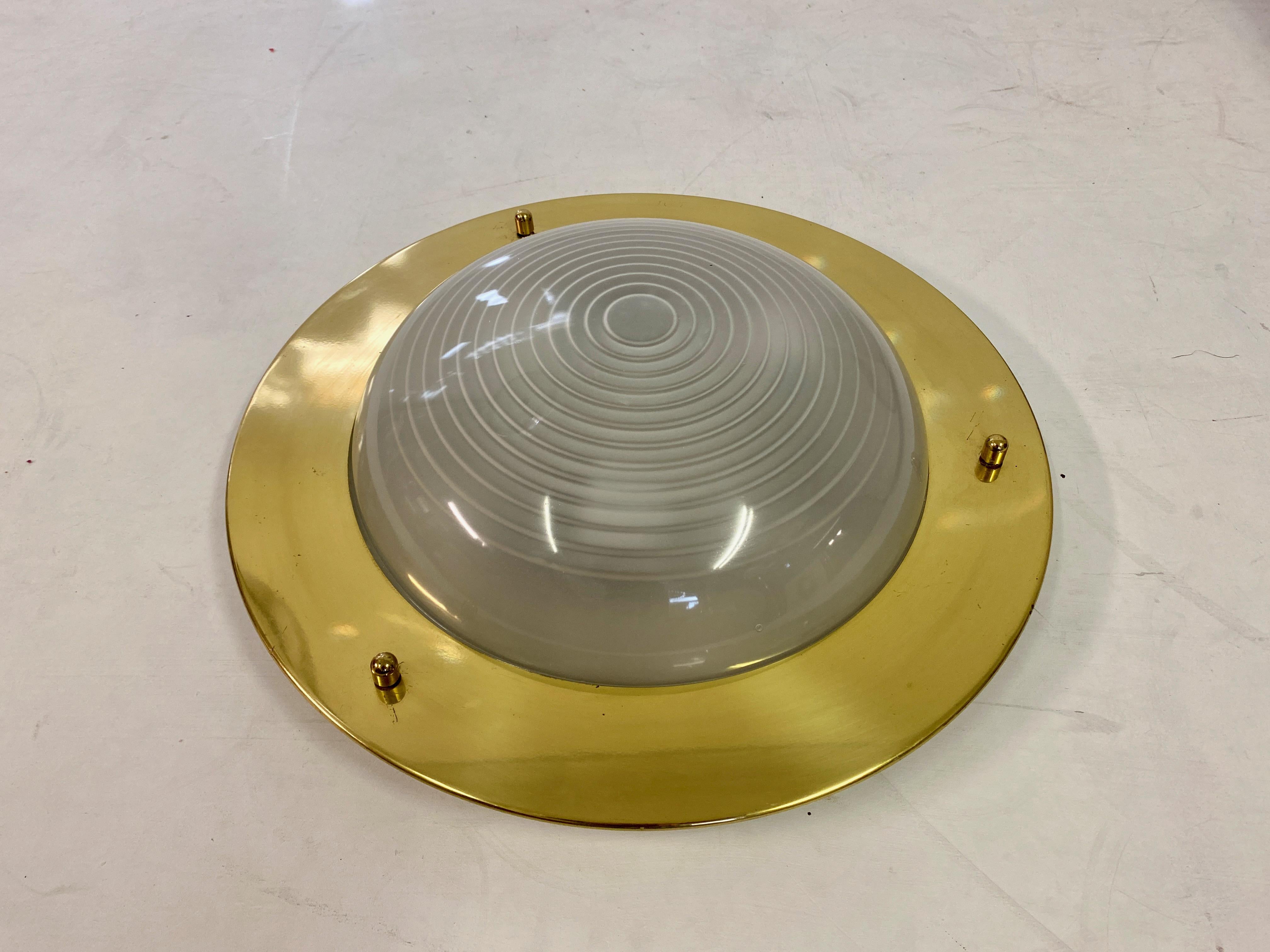 1970s Brass and Glass Flush Mounted Light For Sale 2