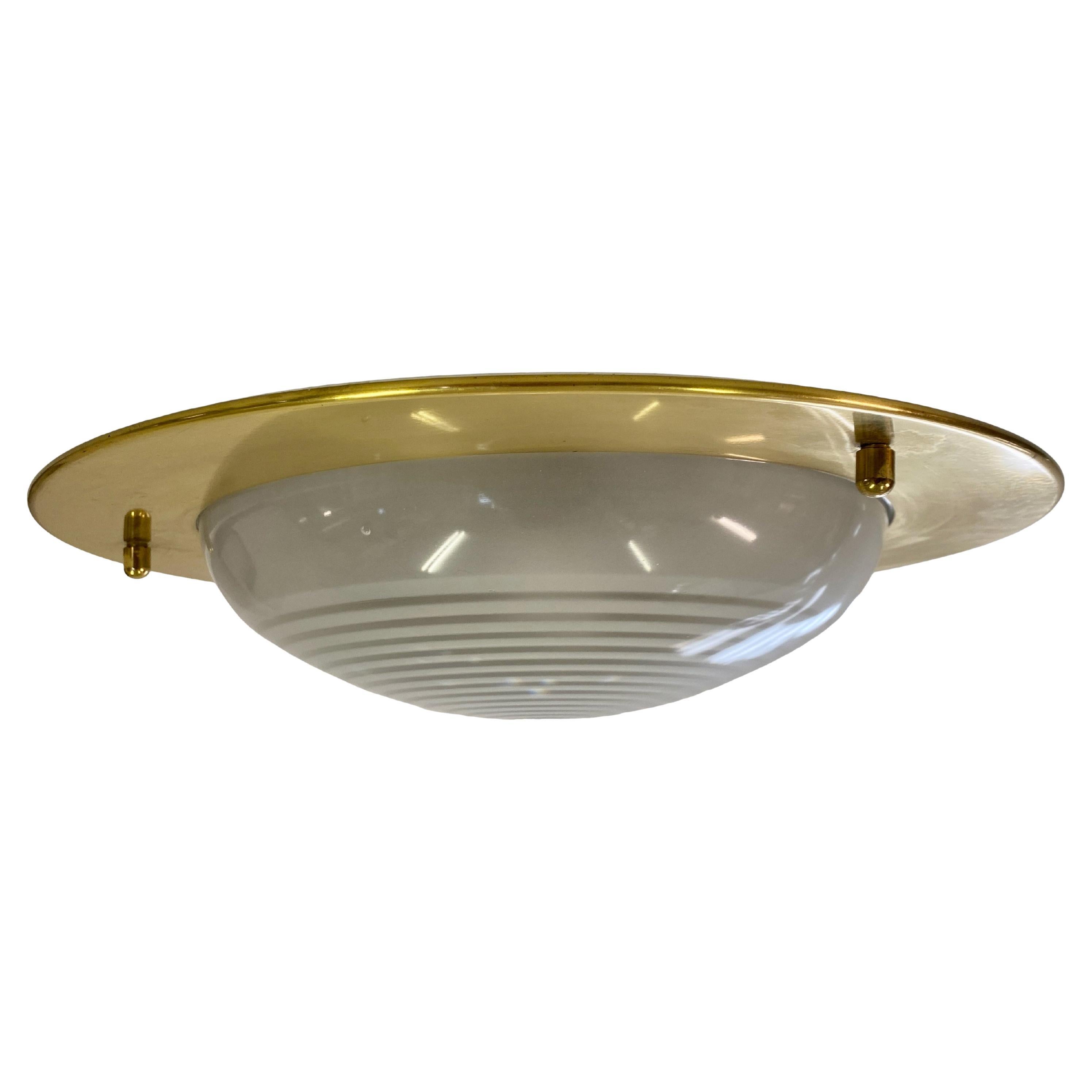 1970s Brass and Glass Flush Mounted Light For Sale