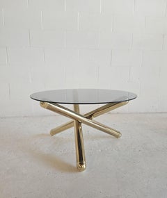 Tavolino da caffè "Jax" in ottone e vetro degli anni '70, nello stile di Milo Baughman