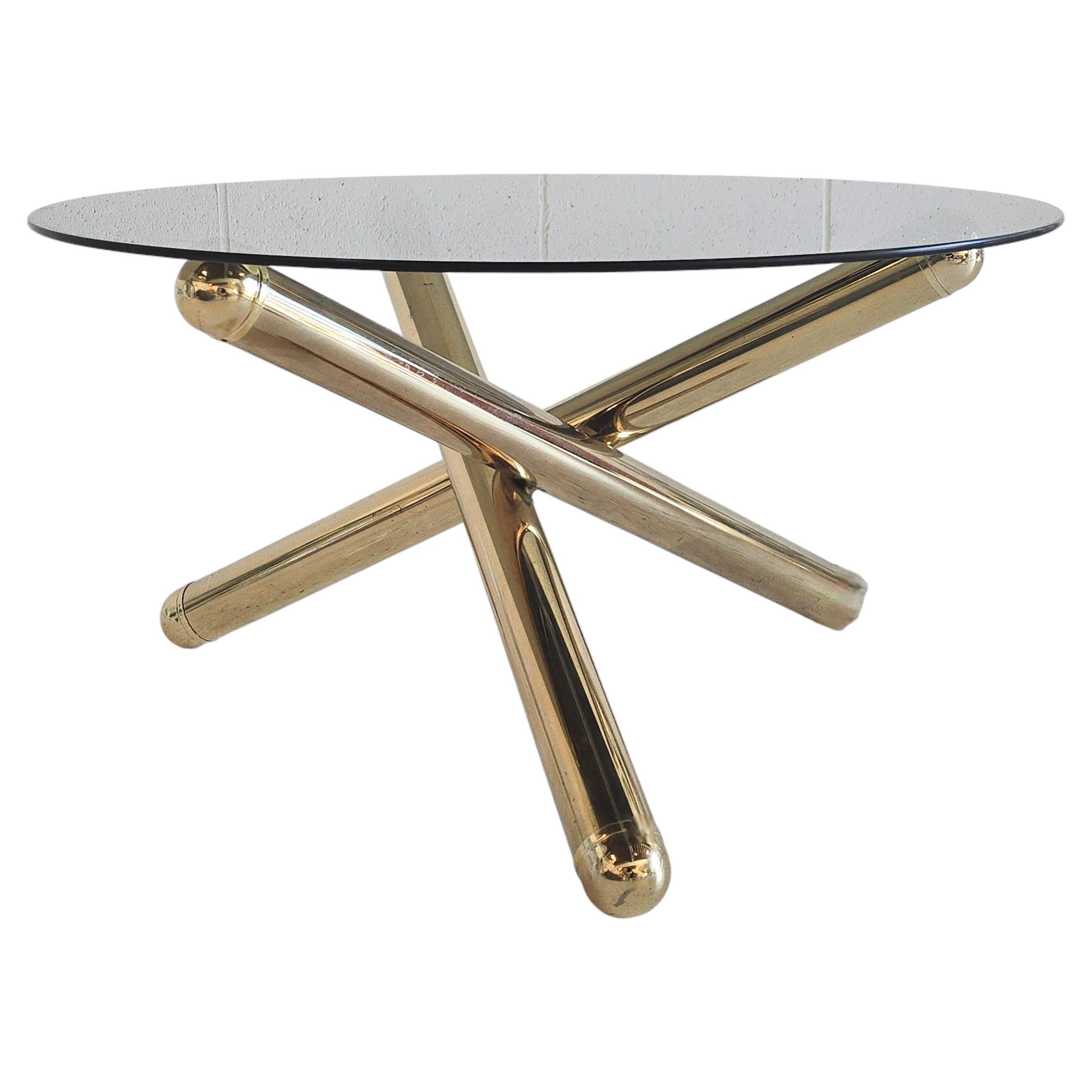 1970s Brass and Glass 'Jax' Coffee Side Table In the Style of Milo Baughman