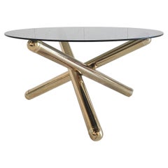 1970s Brass and Glass 'Jax' Coffee Side Table In the Style of Milo Baughman
