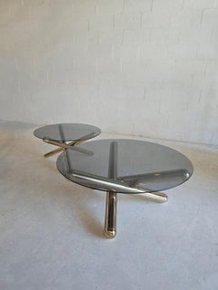 1970s Brass and Glass 'Jax' Two Piece Coffee Table In the Style of Milo Baughman