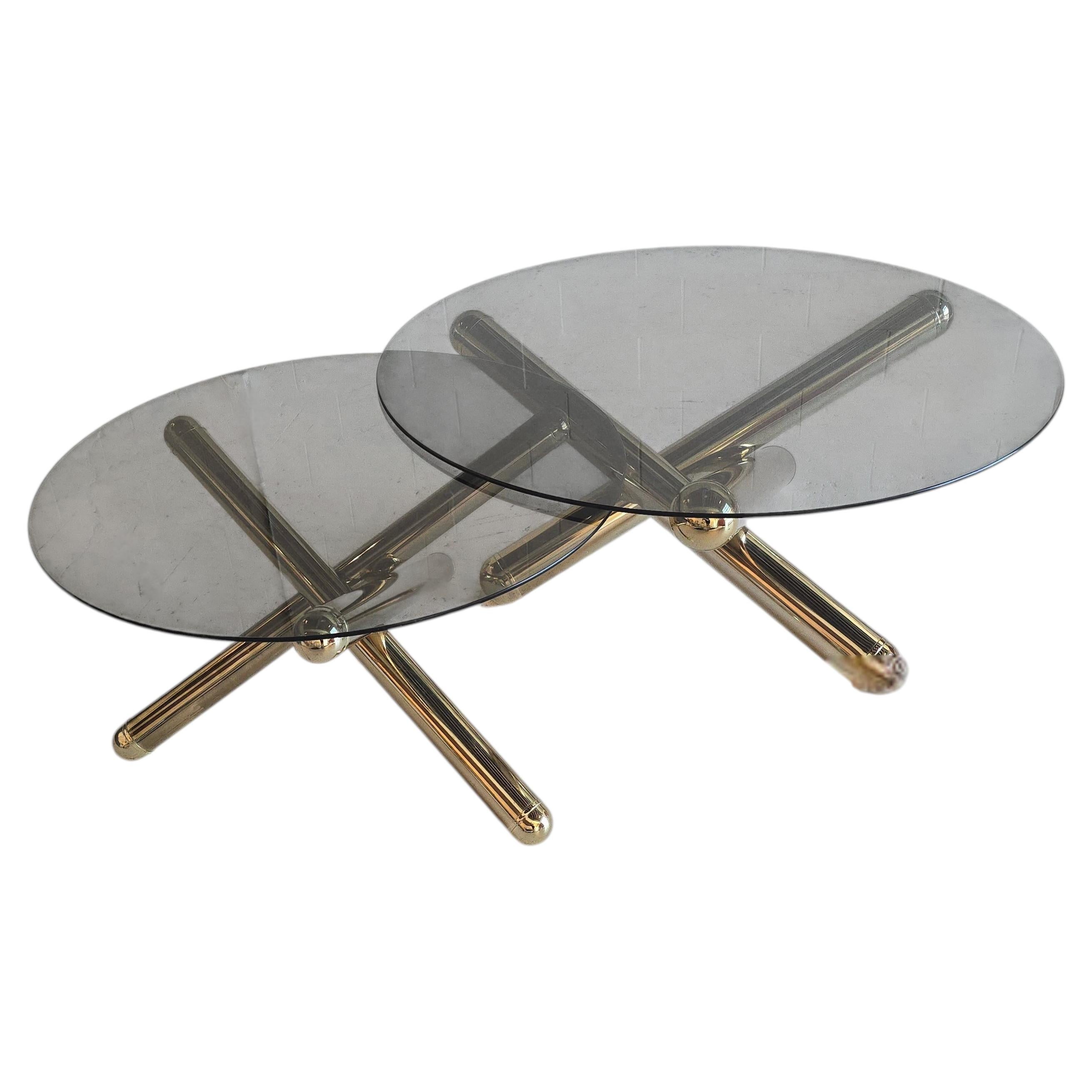 1970s Brass and Glass 'Jax' Two Piece Coffee Table In the Style of Milo Baughman