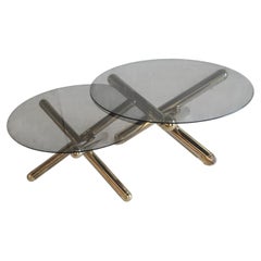 1970s Brass and Glass 'Jax' Two Piece Coffee Table In the Style of Milo Baughman